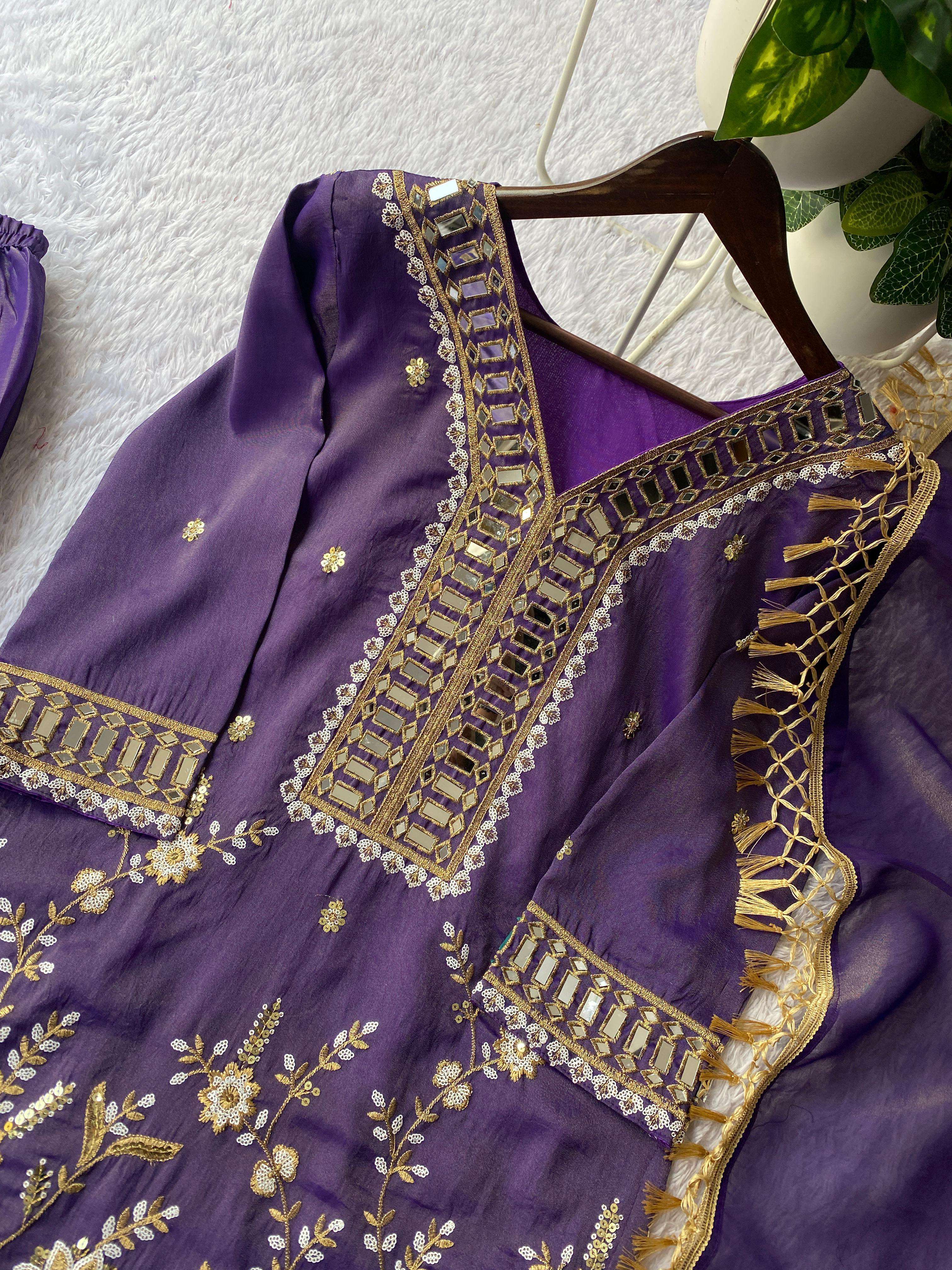 BE 435 MOSS FABRIC PARTY WEAR KURTI PLAZZO AND DUPATTA SET 