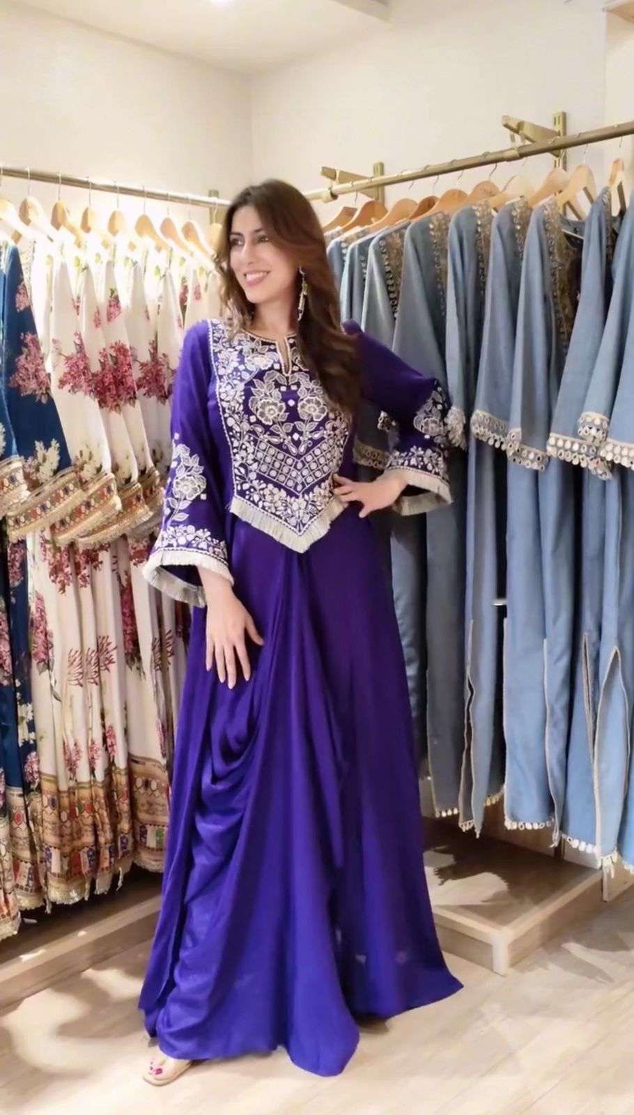 BE 441 CREPE SILK DESIGNER PARTY WEAR WEAR INDO WESTERN STYLE DRESS 