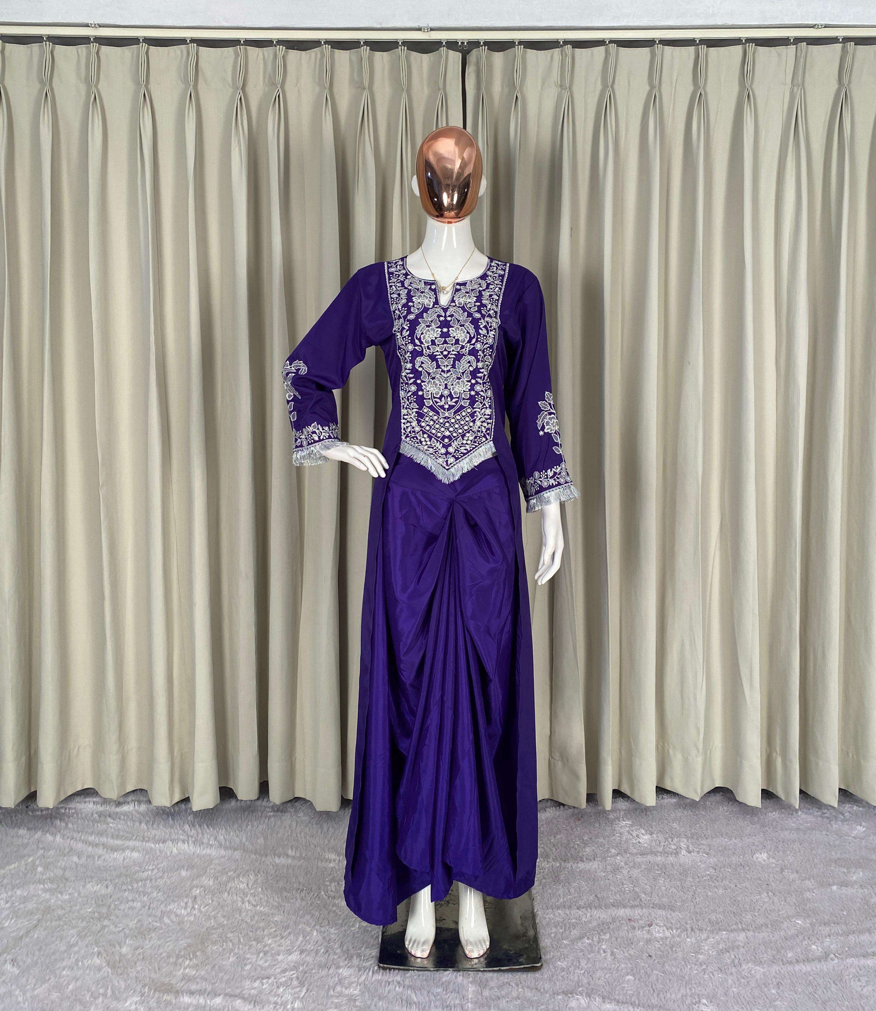 BE 441 CREPE SILK DESIGNER PARTY WEAR WEAR INDO WESTERN STYLE DRESS 