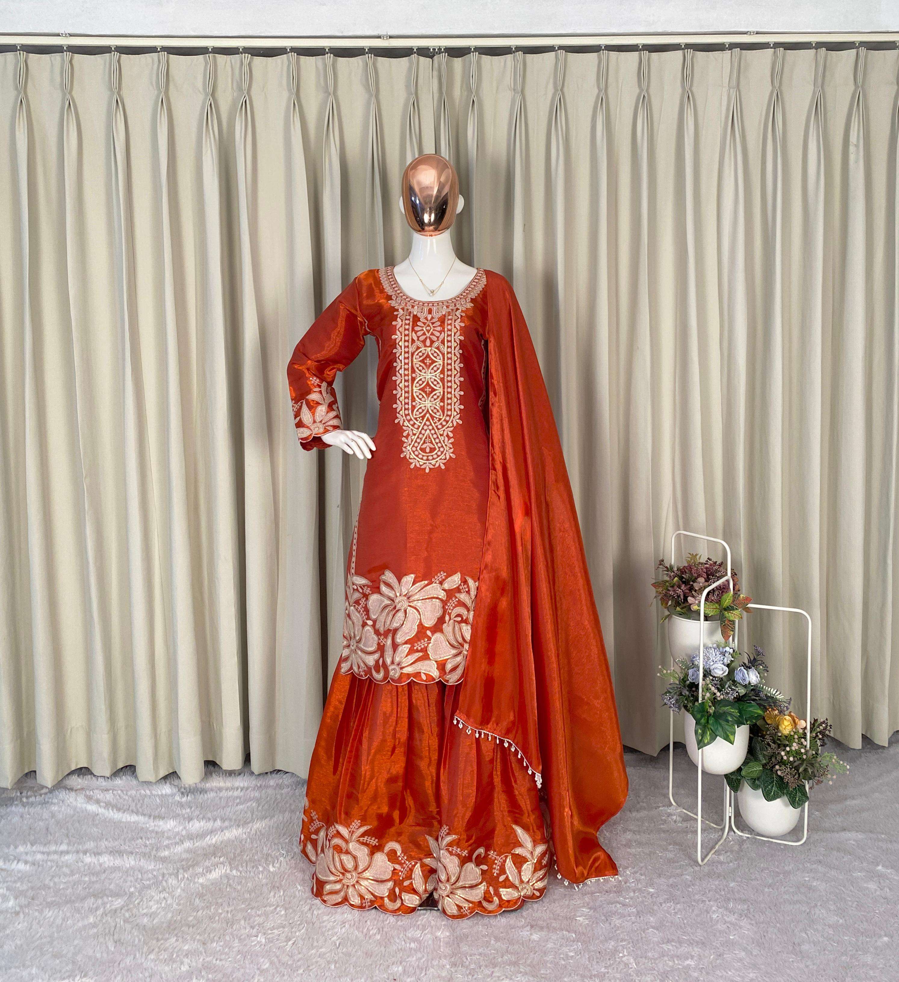 BE 442 SILK DESIGNER FESTIVE WEAR LADIES SHARARA SUIT