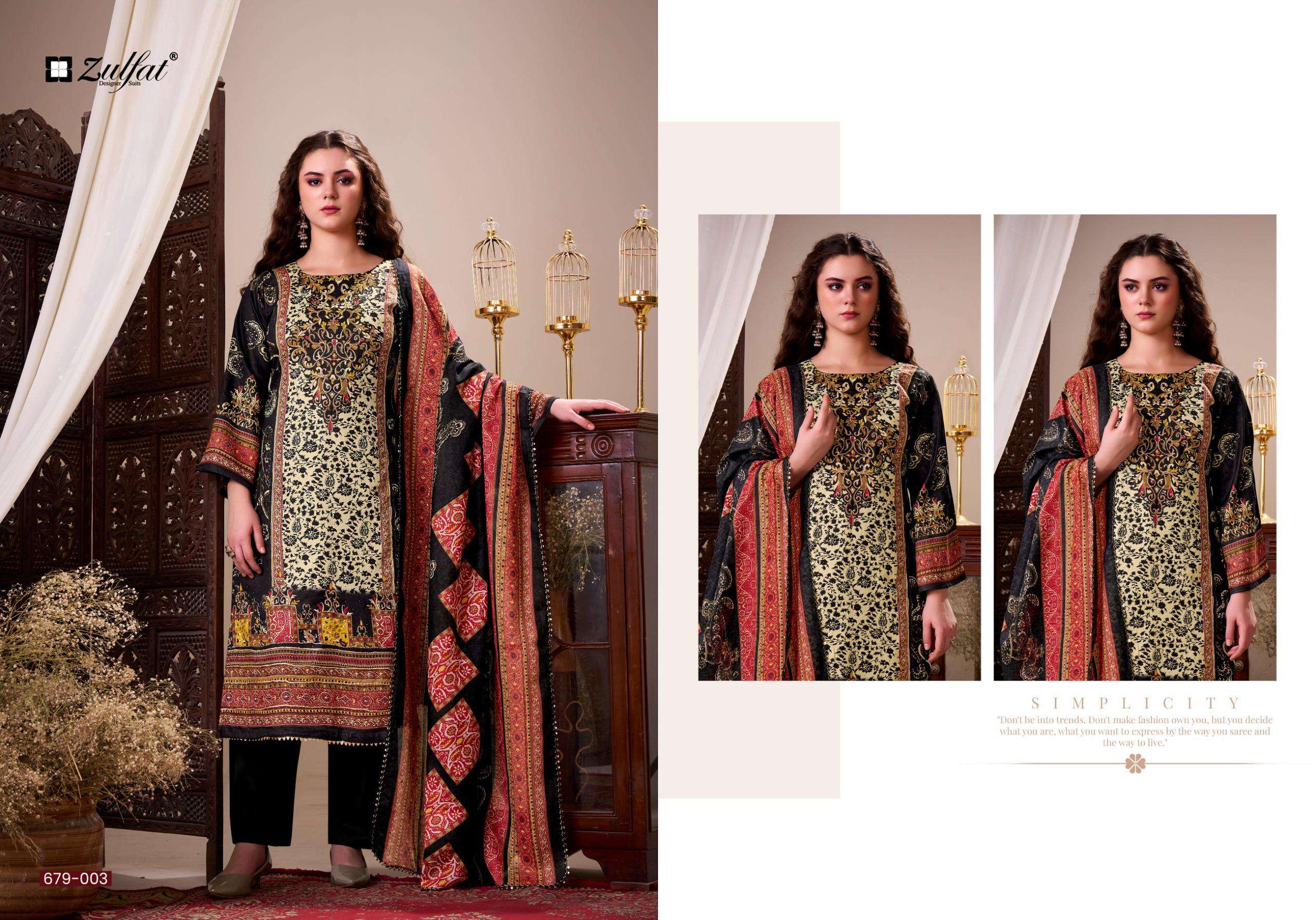 BELLIZA DESIGNER STUDIO HANIYA JAM SATIN PRINT WITH FANCY WORK SUIT