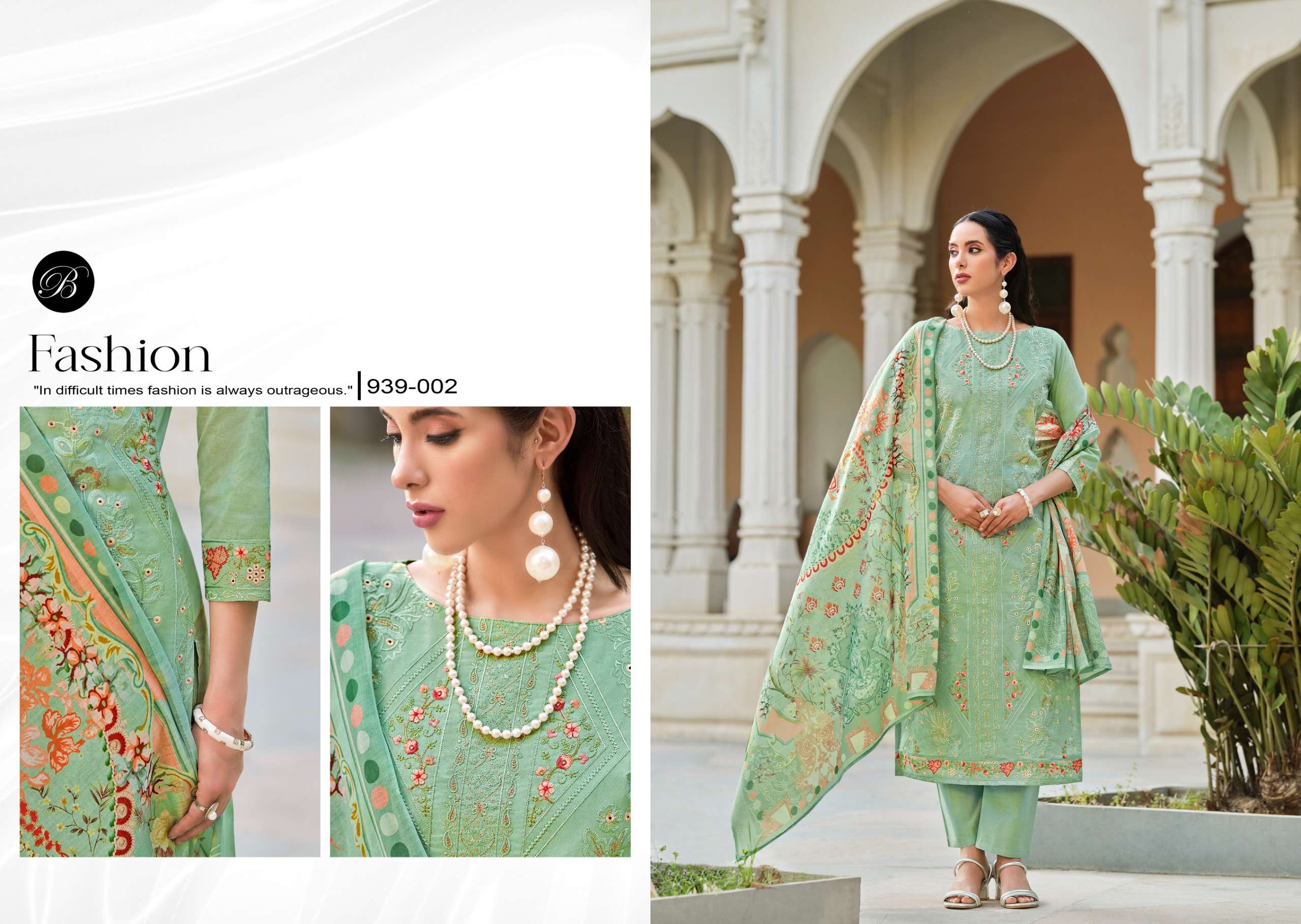BELLIZA DESIGNER STUDIO JADE OMBRE STARLET LAWN COTTON DESIGNER WORK SUIT