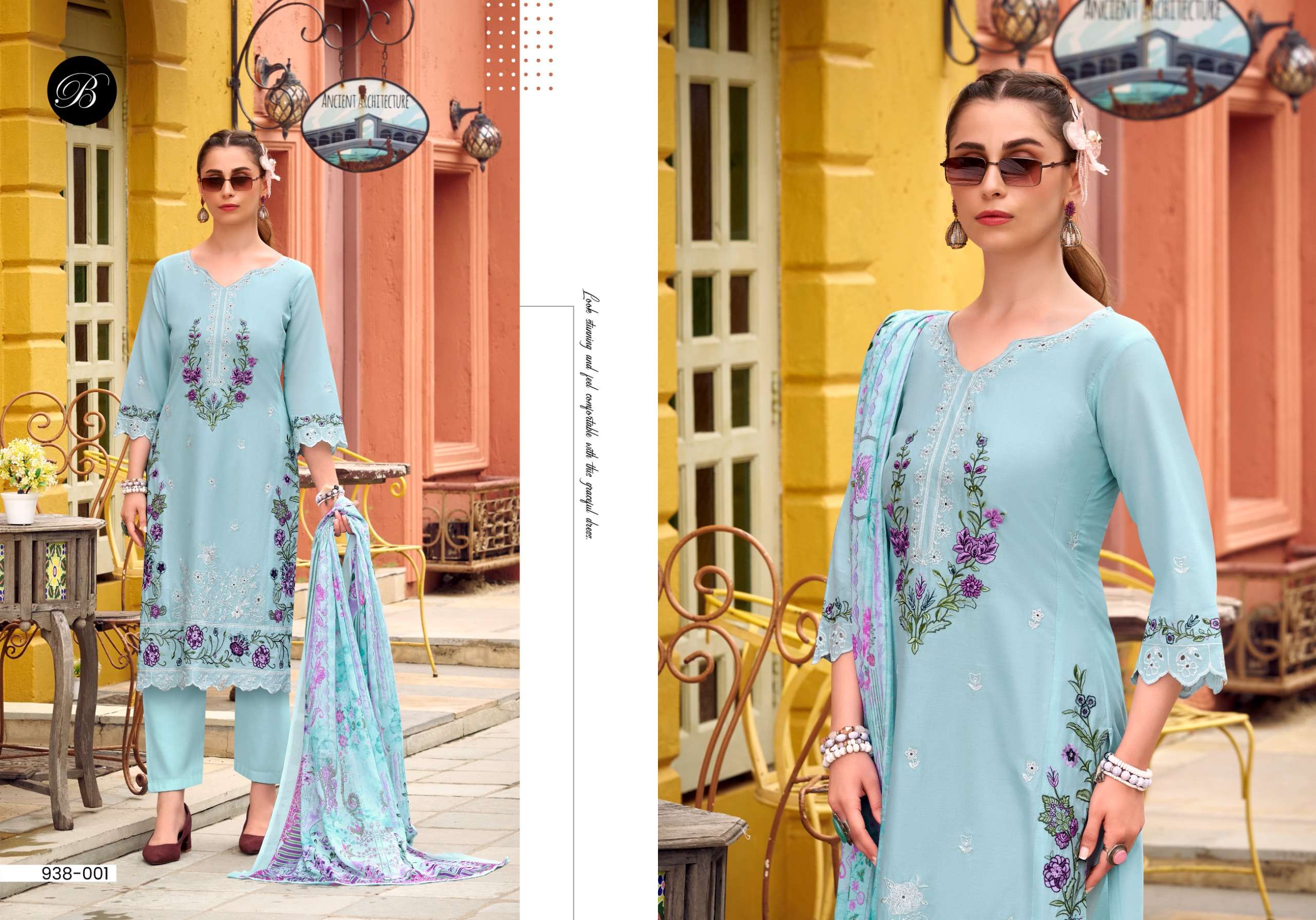 BELLIZA DESIGNER STUDIO OMBRE LAWN COTTON FANCY EMBROIDERY WORK SUIT