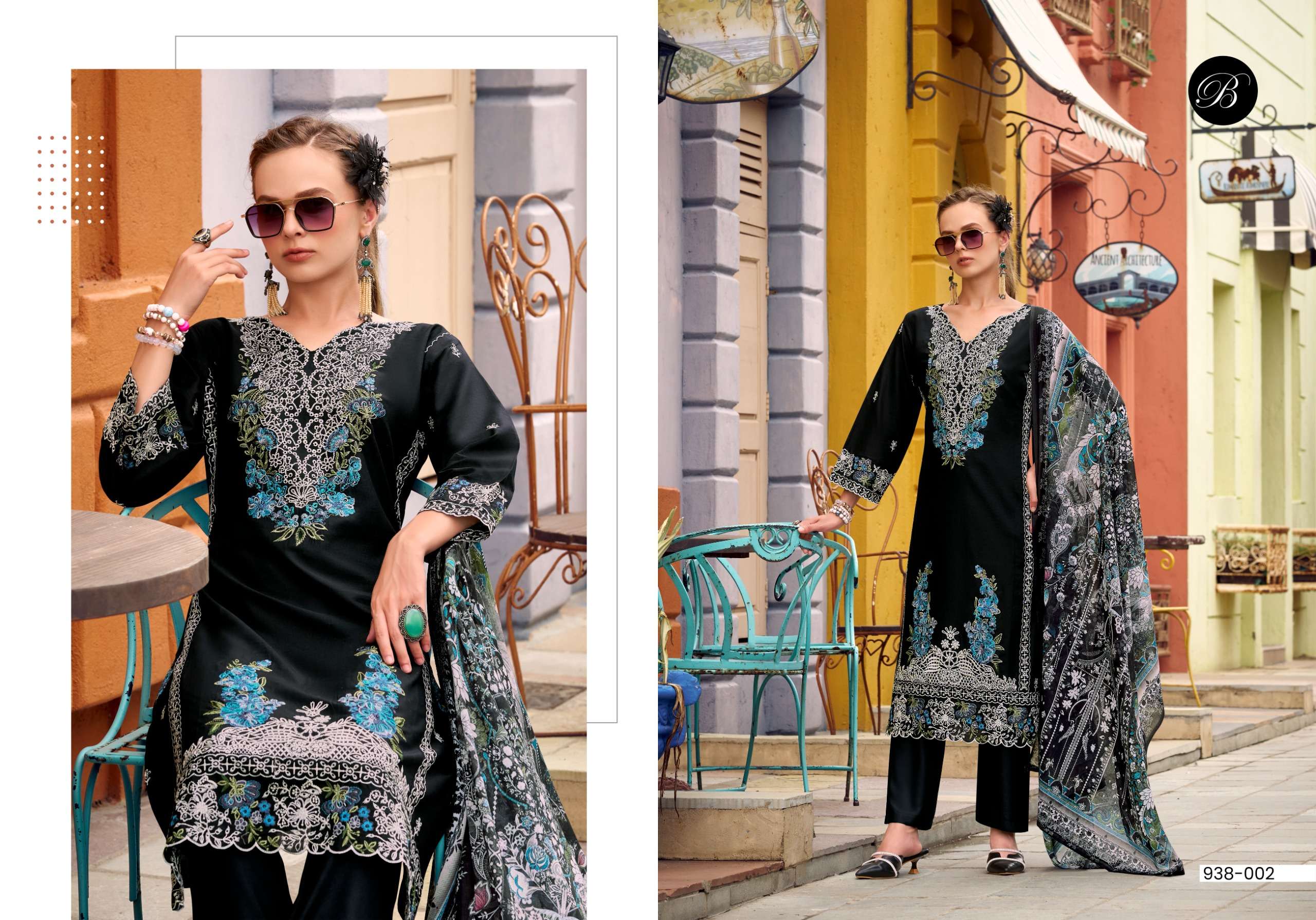 BELLIZA DESIGNER STUDIO OMBRE LAWN COTTON FANCY EMBROIDERY WORK SUIT