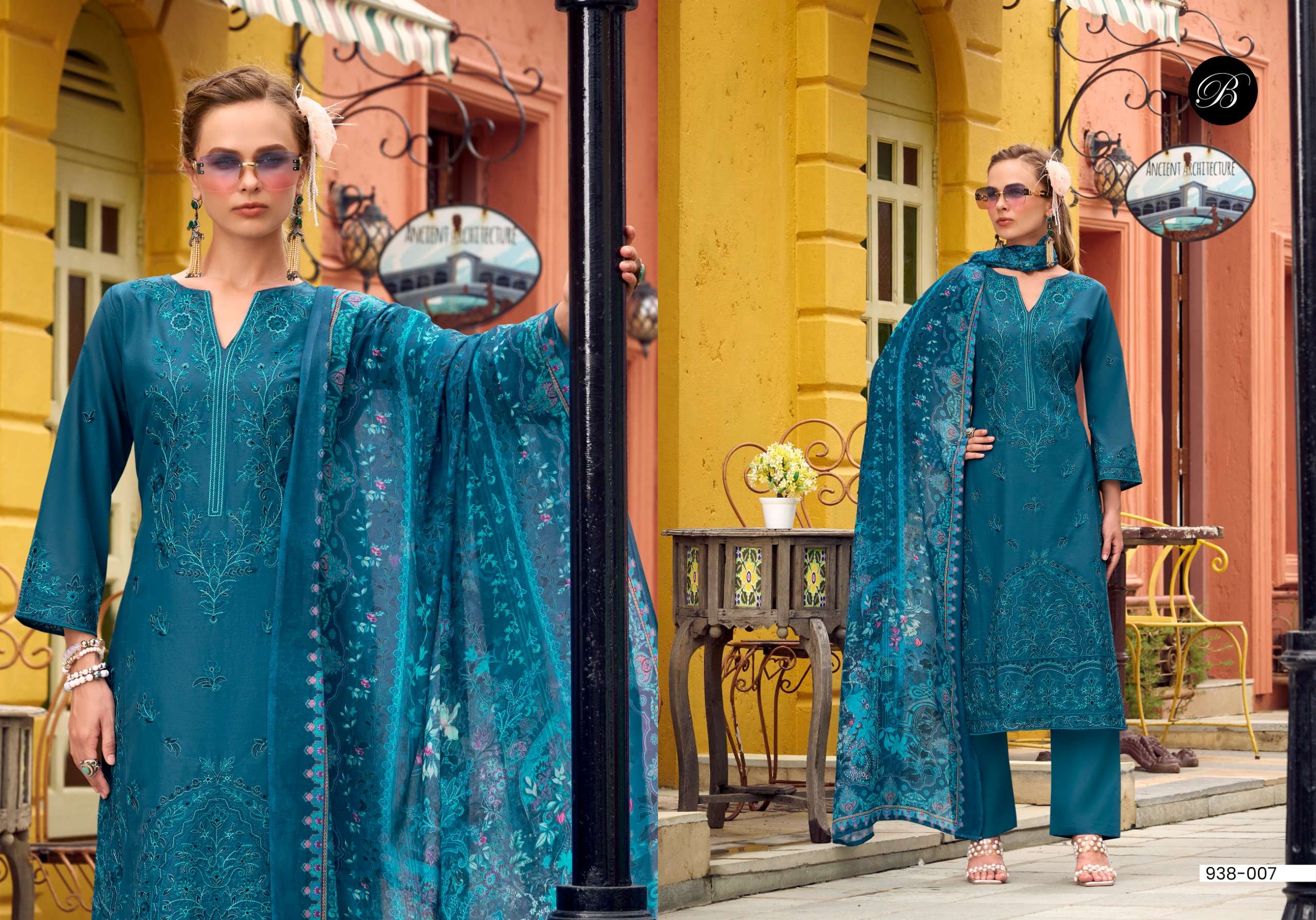 BELLIZA DESIGNER STUDIO OMBRE LAWN COTTON FANCY EMBROIDERY WORK SUIT
