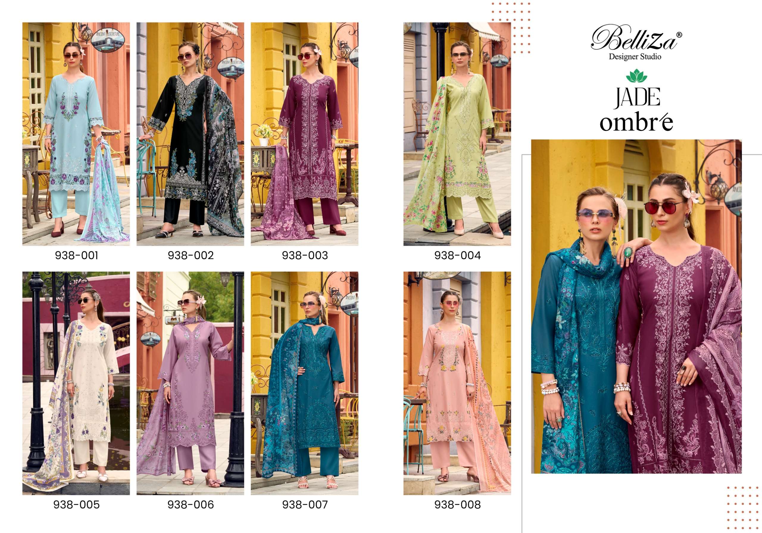 BELLIZA DESIGNER STUDIO OMBRE LAWN COTTON FANCY EMBROIDERY WORK SUIT