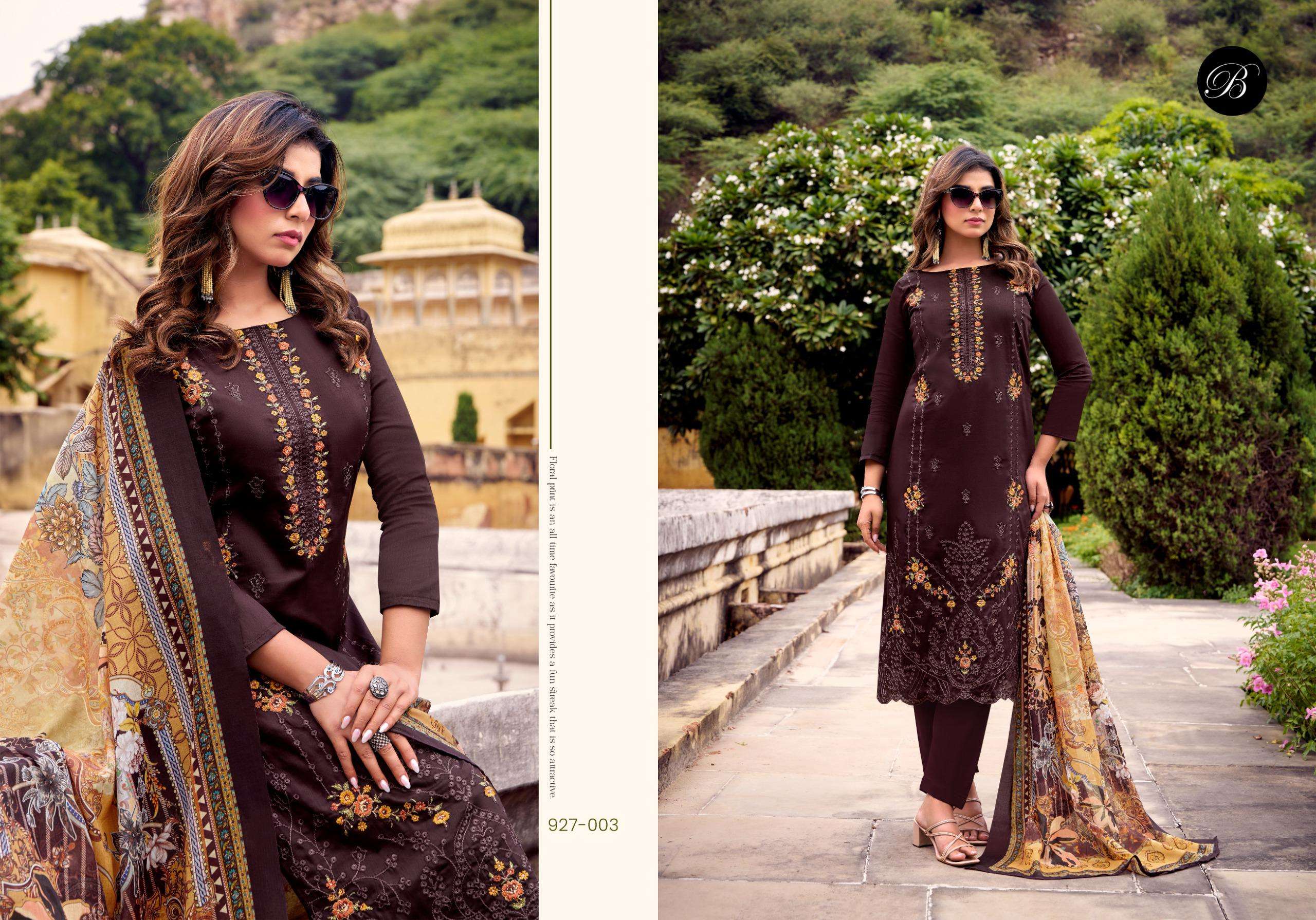 BELLIZA DESIGNER STUDIO ZARQASH VOL 14 JAM COTTON FANCY WORK SUITS 