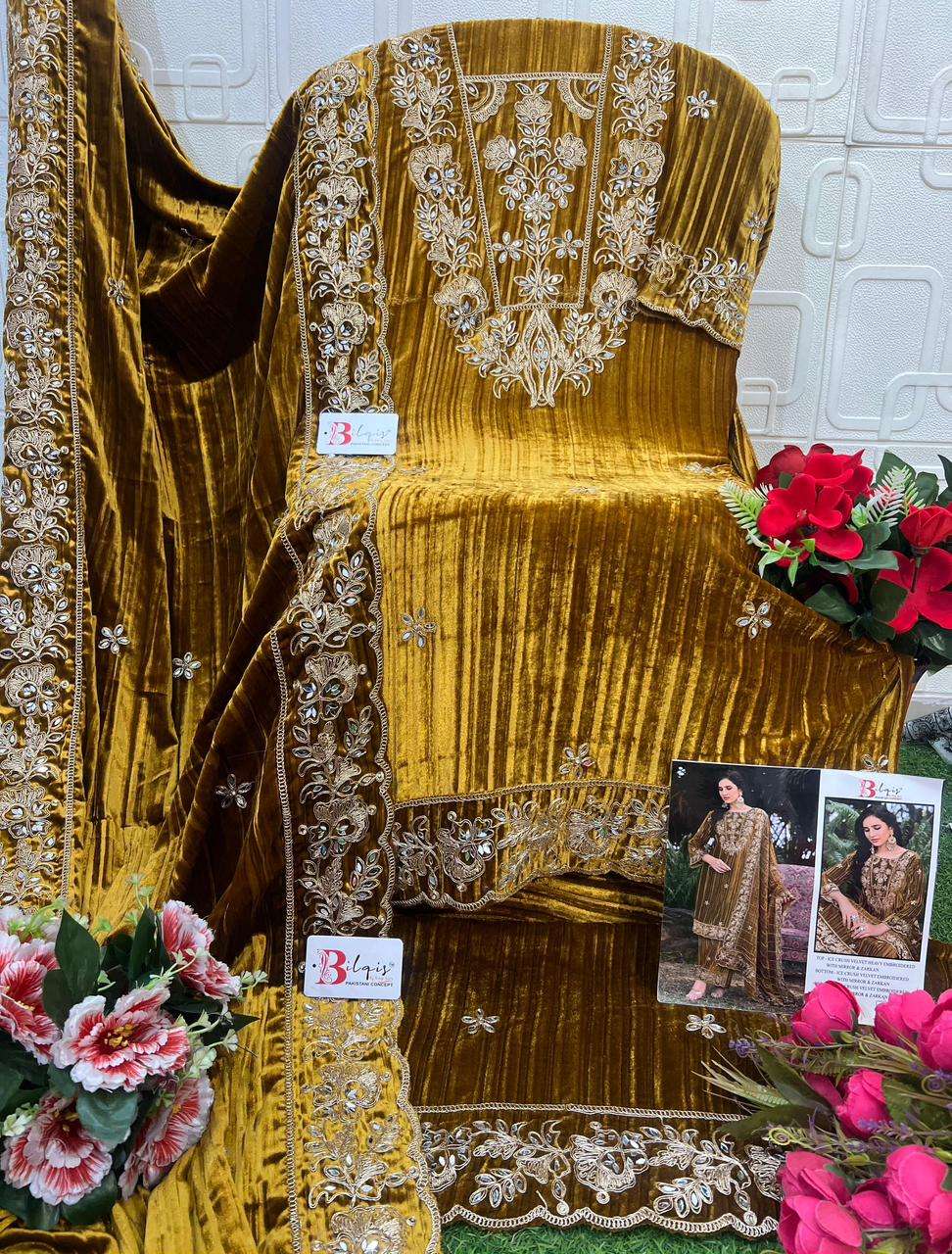 BILQIS B 240 VELVET HEAVY EMBROIDERED DESIGNER PAKISTANI SUIT