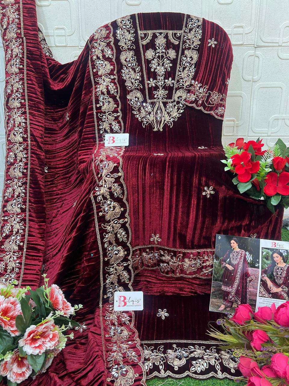 BILQIS B 240 VELVET HEAVY EMBROIDERED DESIGNER PAKISTANI SUIT