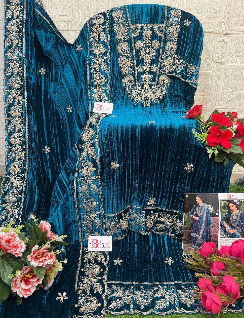 BILQIS B 240 VELVET HEAVY EMBROIDERED DESIGNER PAKISTANI SUIT