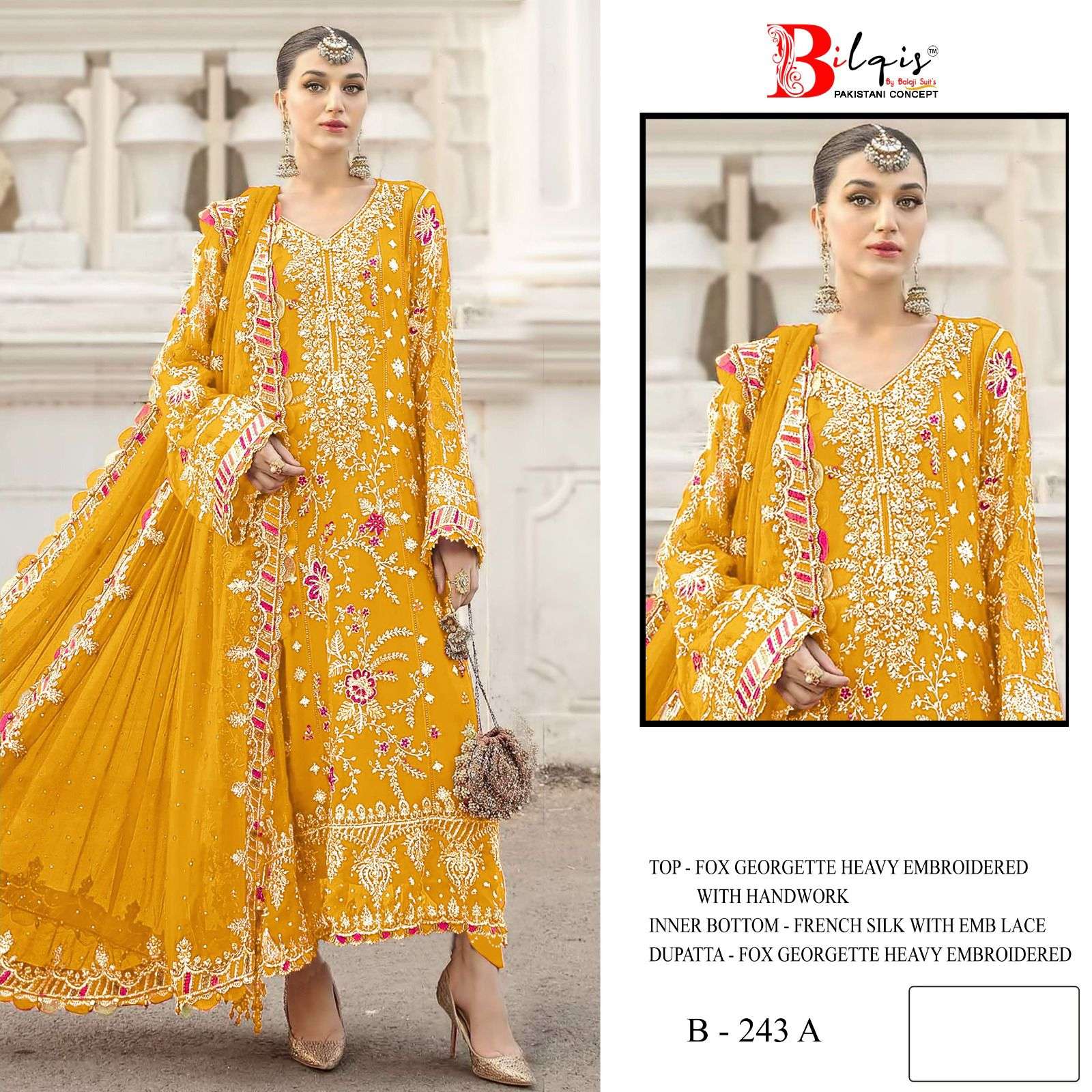 BILQIS B 243 GEORGETTE HEAVY EMBROIDERED DESIGNER WEDDING WEAR PAKISTANI SUIT