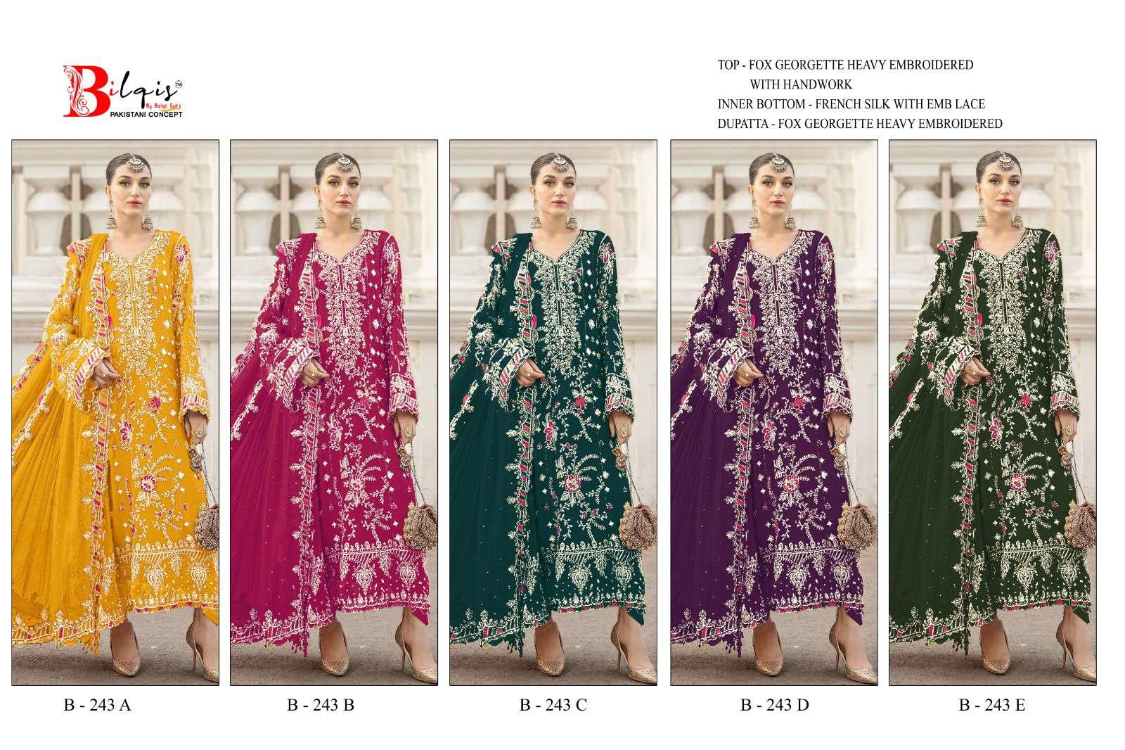 BILQIS B 243 GEORGETTE HEAVY EMBROIDERED DESIGNER WEDDING WEAR PAKISTANI SUIT