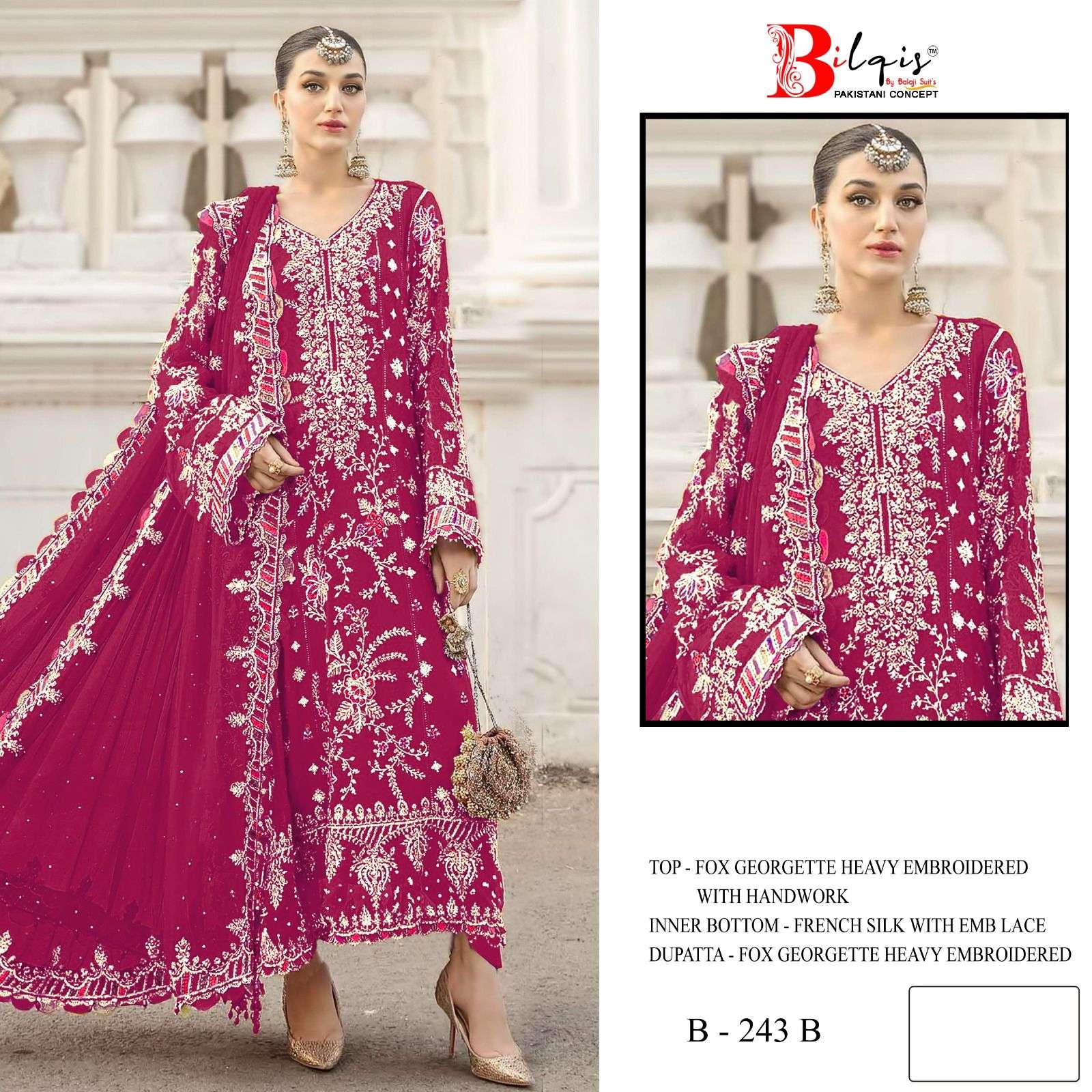 BILQIS B 243 GEORGETTE HEAVY EMBROIDERED DESIGNER WEDDING WEAR PAKISTANI SUIT