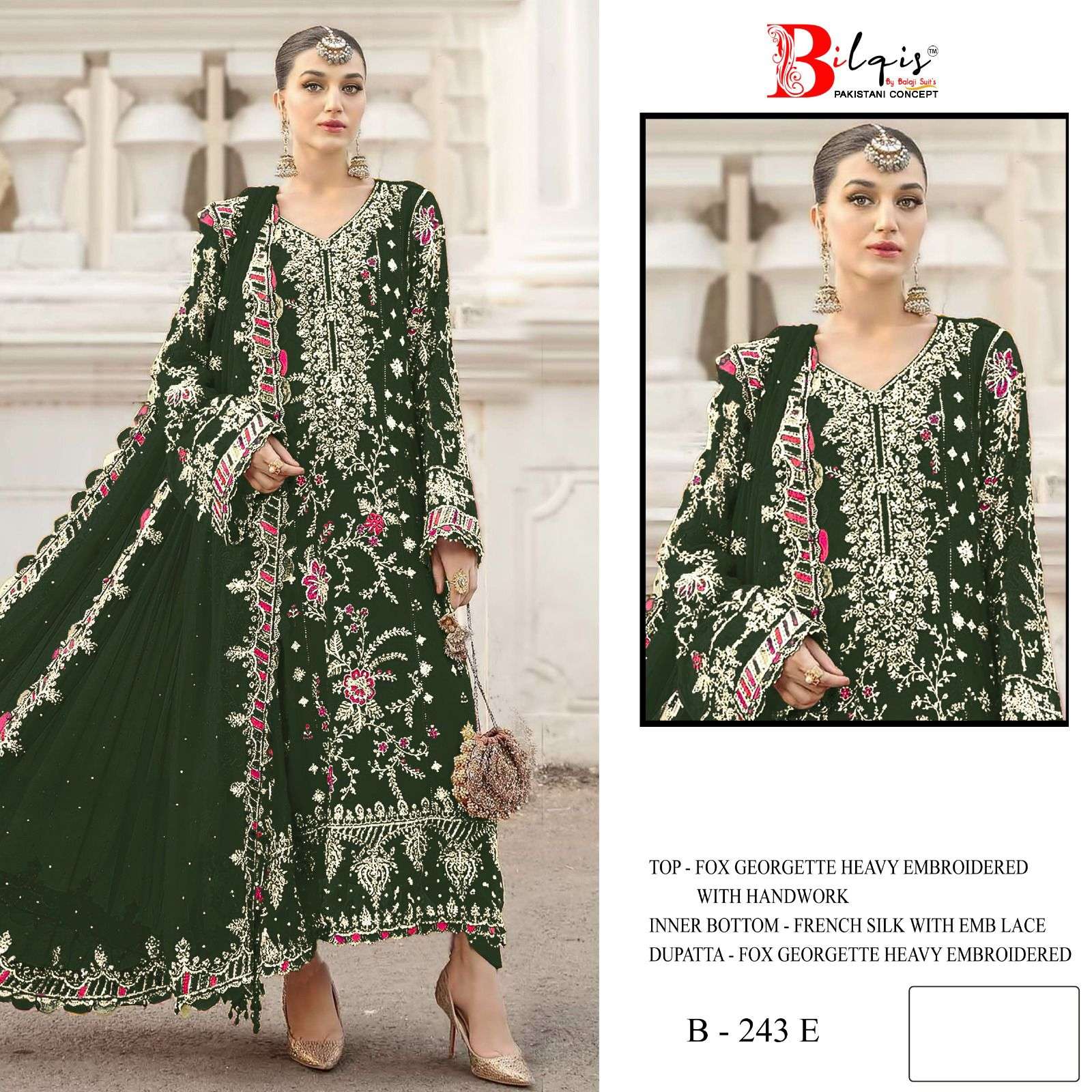 BILQIS B 243 GEORGETTE HEAVY EMBROIDERED DESIGNER WEDDING WEAR PAKISTANI SUIT