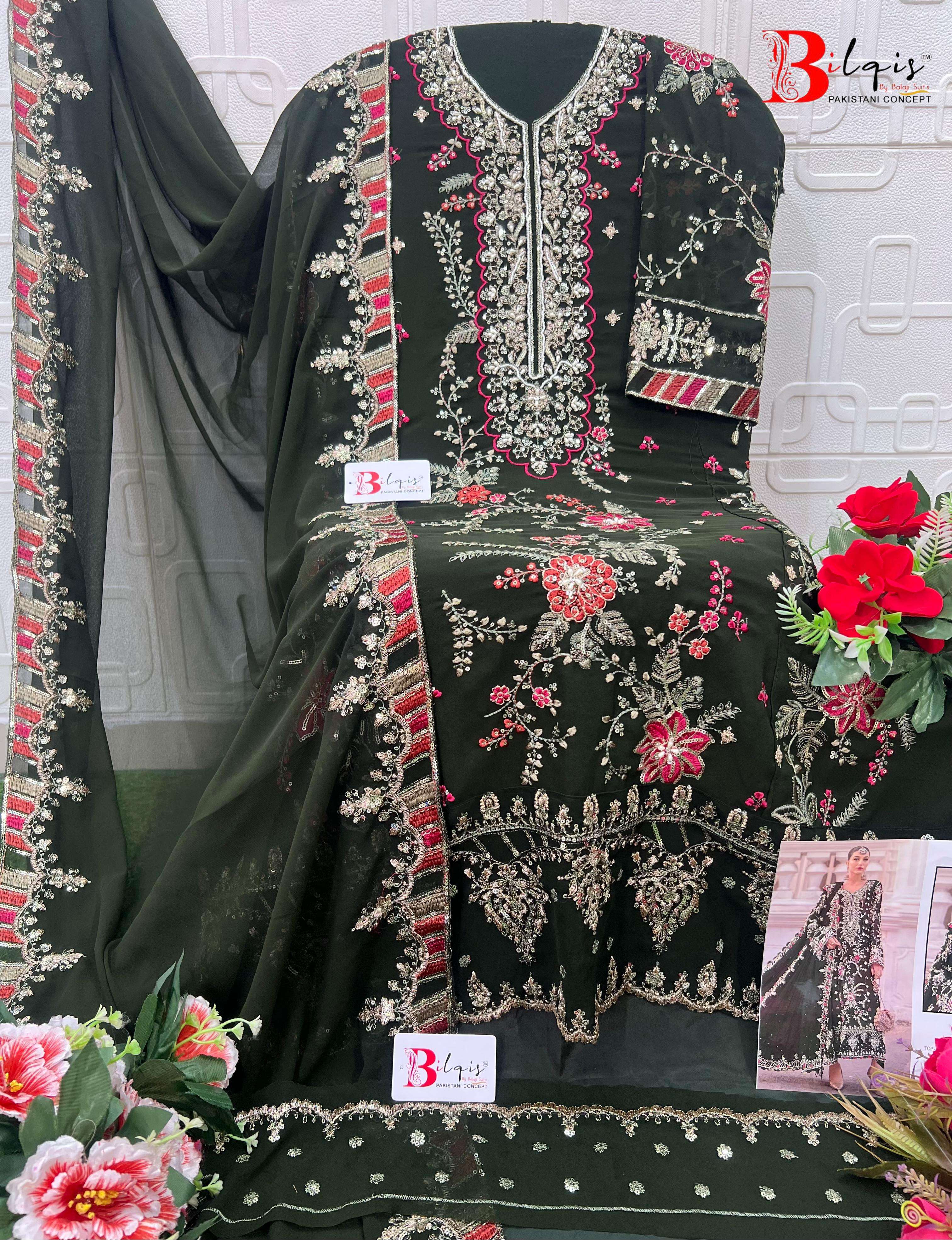 BILQIS B 243 GEORGETTE HEAVY EMBROIDERED DESIGNER WEDDING WEAR PAKISTANI SUIT