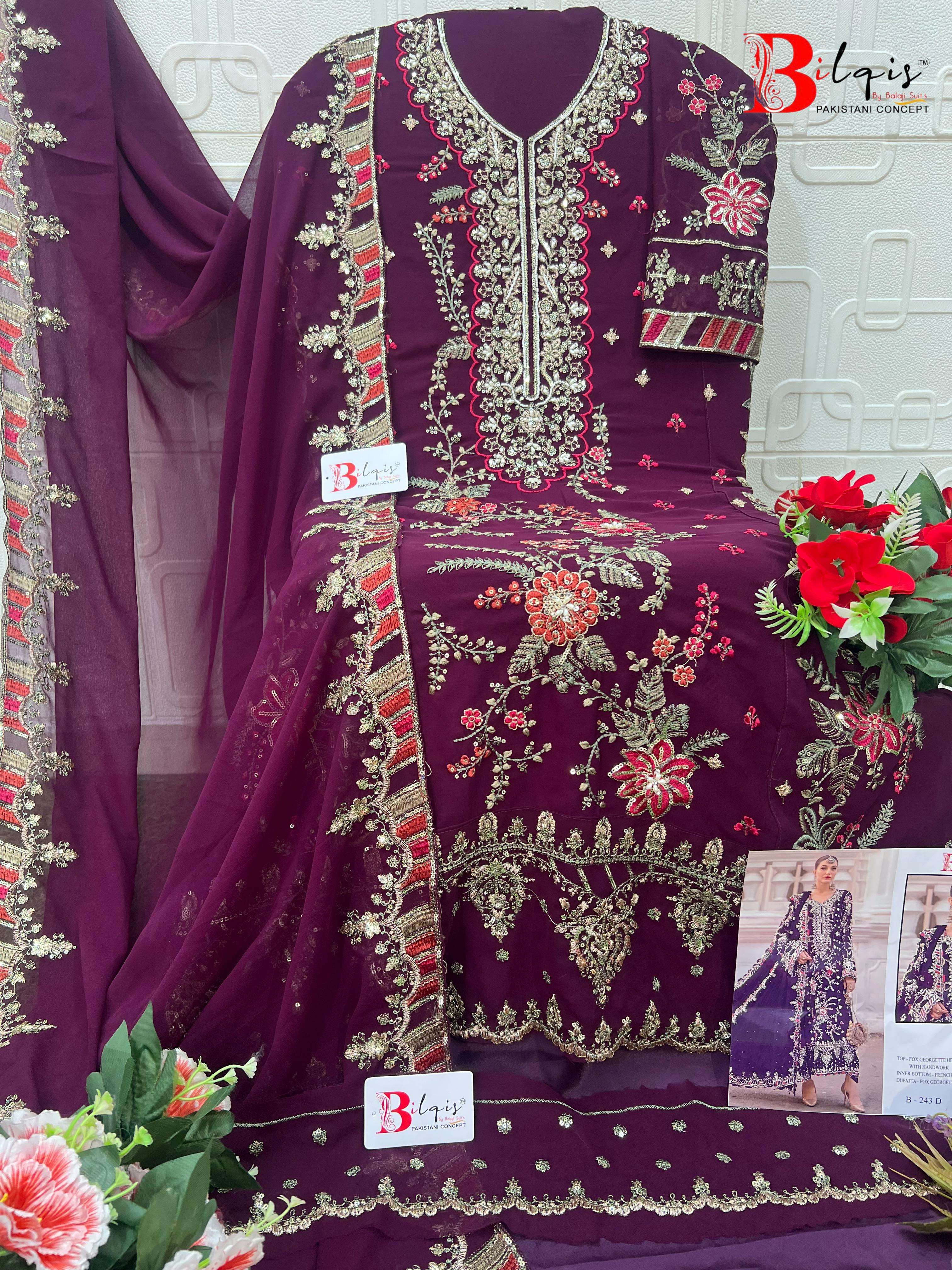 BILQIS B 243 GEORGETTE HEAVY EMBROIDERED DESIGNER WEDDING WEAR PAKISTANI SUIT