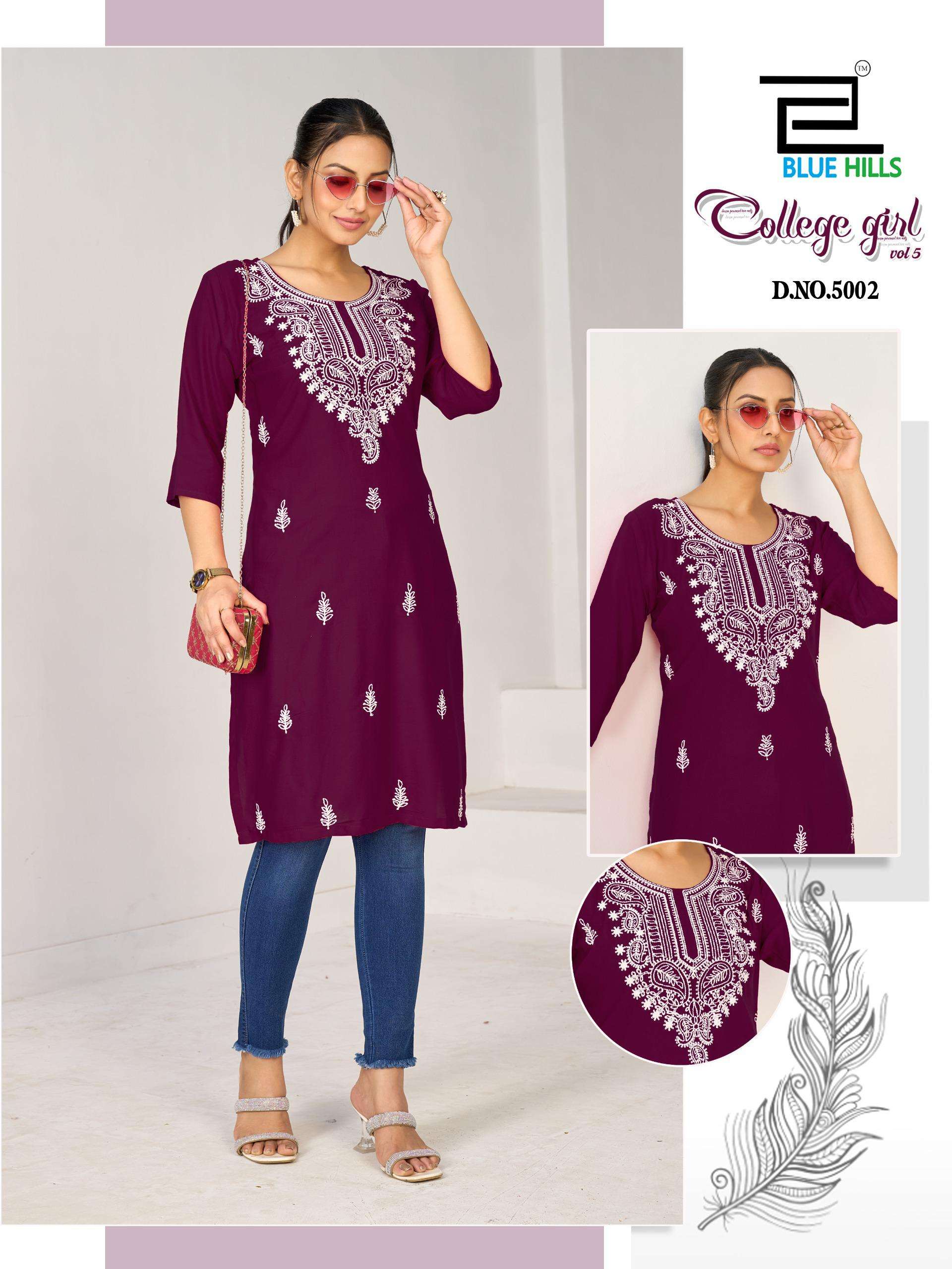 BLUE HILLS COLLEGE GIRL VOL 5 RAYON FANCY WORKS LADIES KURTI 