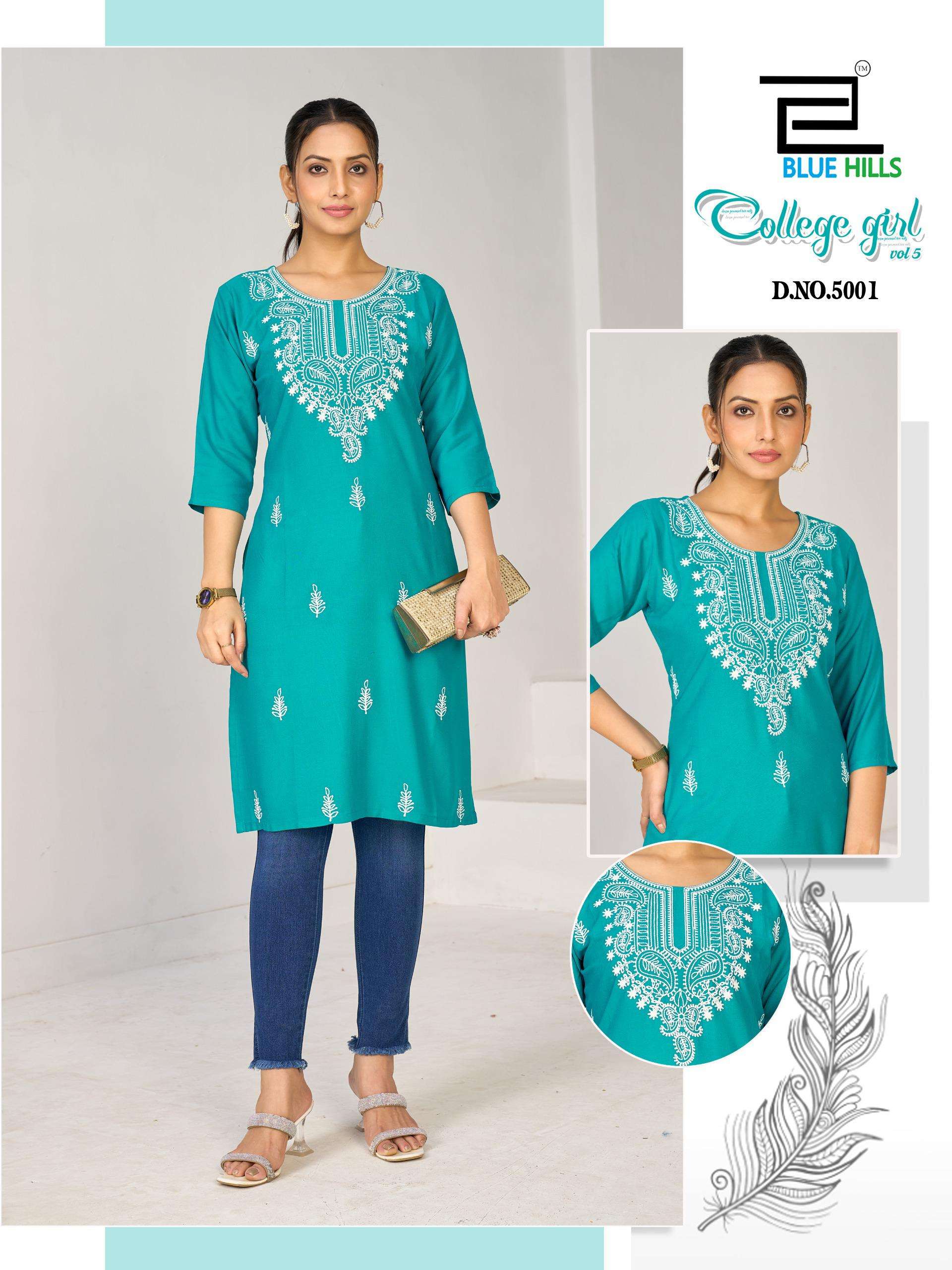 BLUE HILLS COLLEGE GIRL VOL 5 RAYON FANCY WORKS LADIES KURTI 