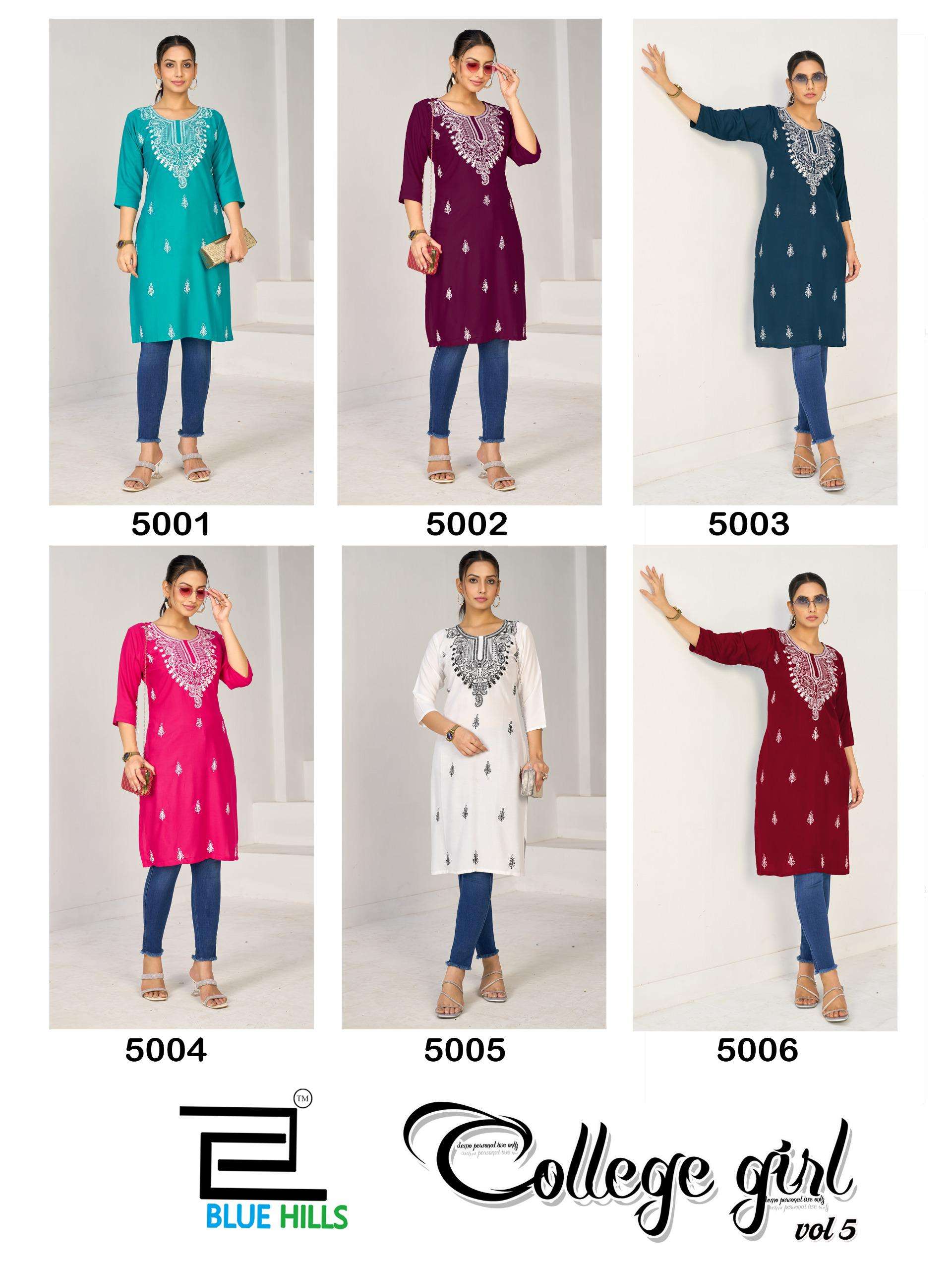 BLUE HILLS COLLEGE GIRL VOL 5 RAYON FANCY WORKS LADIES KURTI 