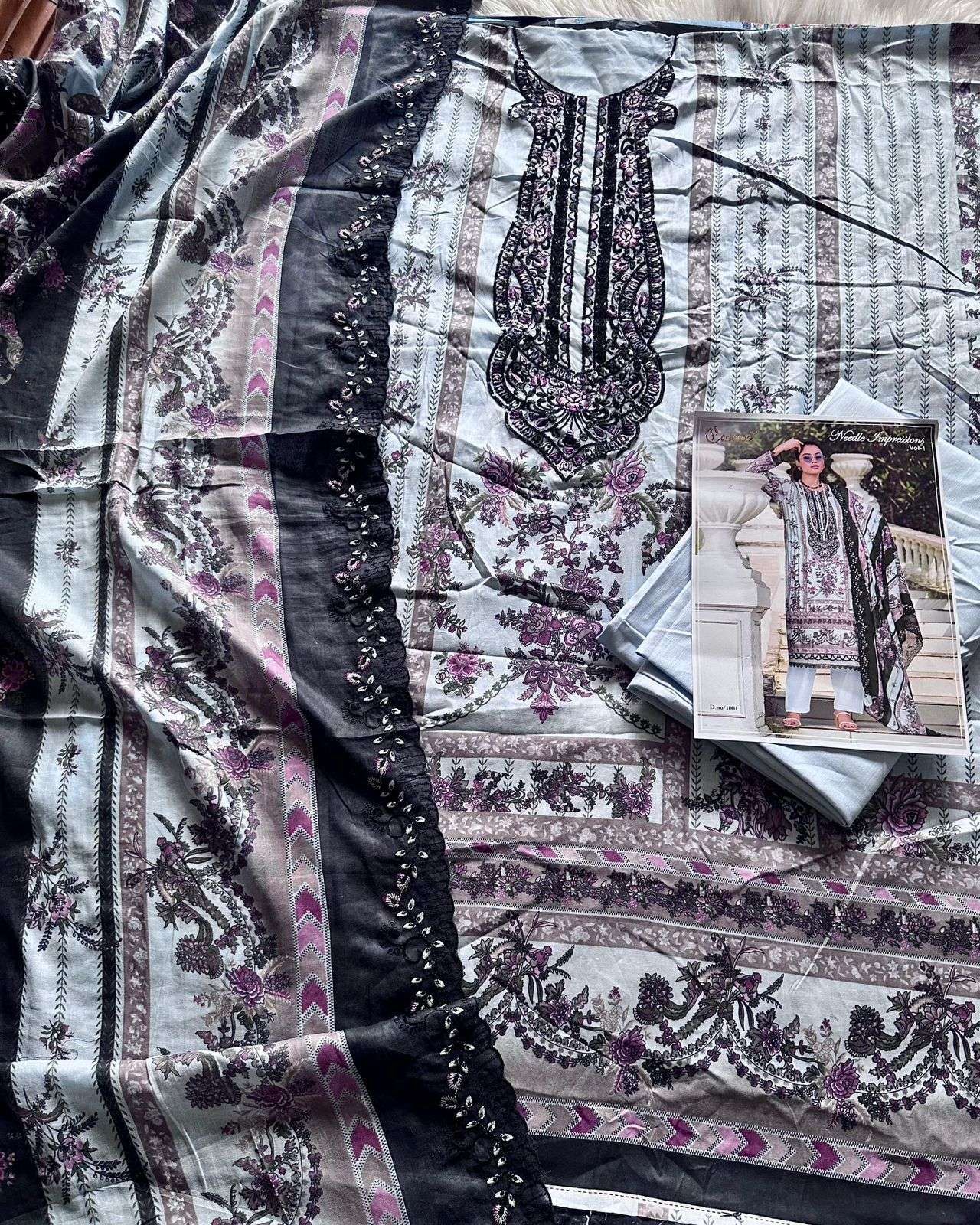 COSMOS FASHION NEEDLE IMPRESSIONS VOL 1 LAWN COTTON PATCH EMBROIDERY WORK SUIT