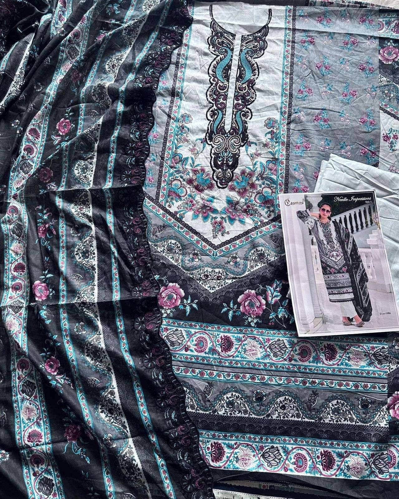 COSMOS FASHION NEEDLE IMPRESSIONS VOL 1 LAWN COTTON PATCH EMBROIDERY WORK SUIT