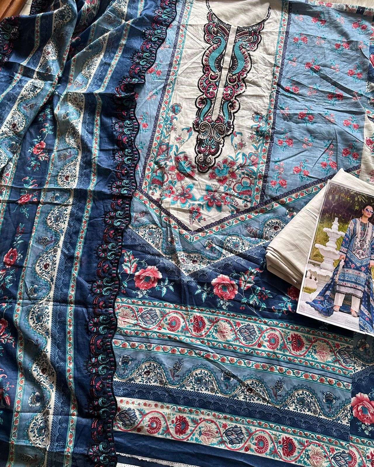 COSMOS FASHION NEEDLE IMPRESSIONS VOL 1 LAWN COTTON PATCH EMBROIDERY WORK SUIT