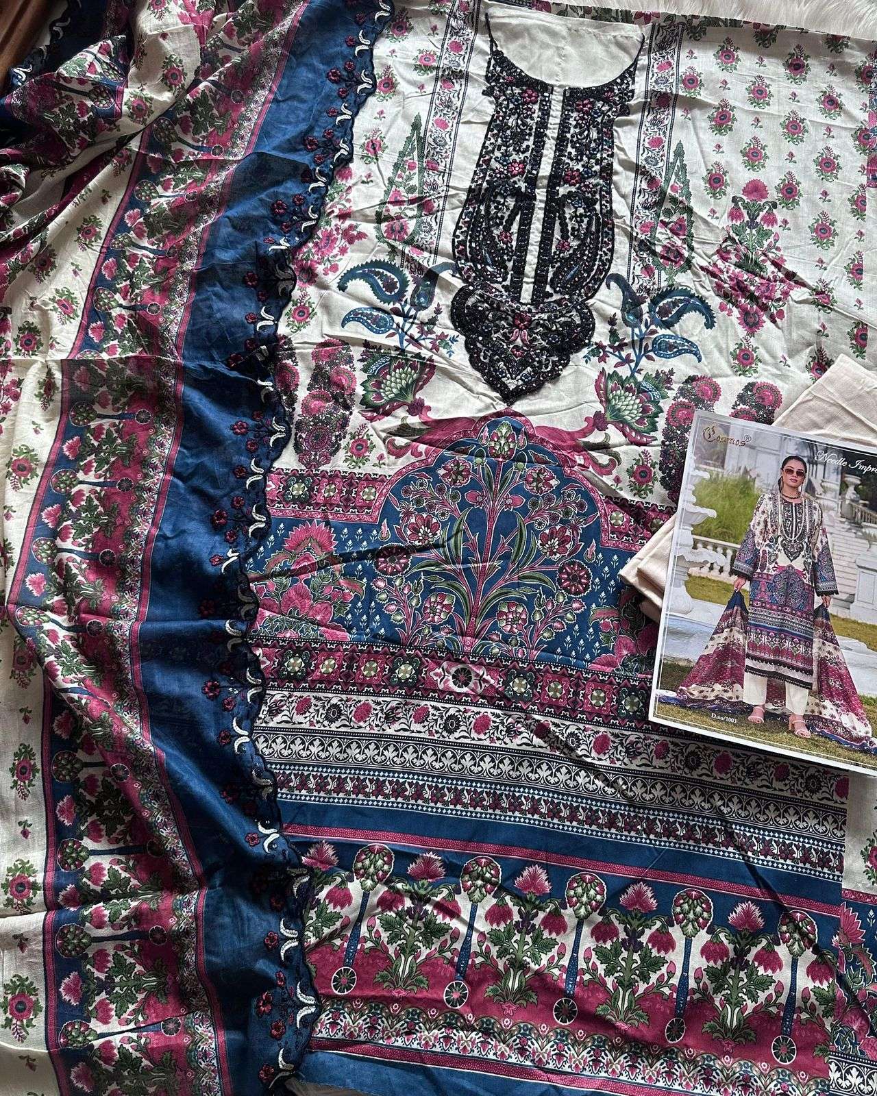 COSMOS FASHION NEEDLE IMPRESSIONS VOL 1 LAWN COTTON PATCH EMBROIDERY WORK SUIT