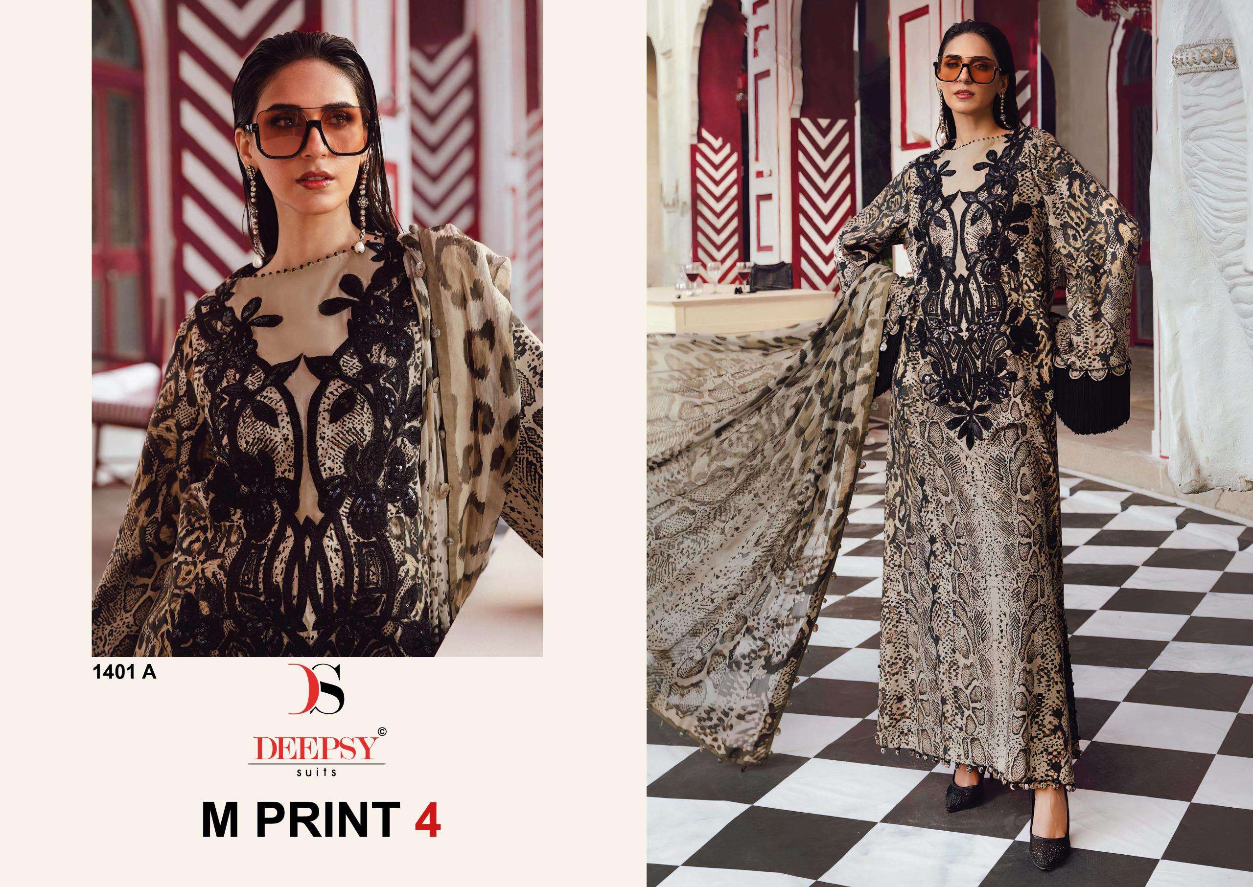 DEEPSY SUITS MARIA B M PRINTS 25 VOL 4 HIT DESIGN 1401 COTTON FANCY WORK SALWAR KAMEEZ 