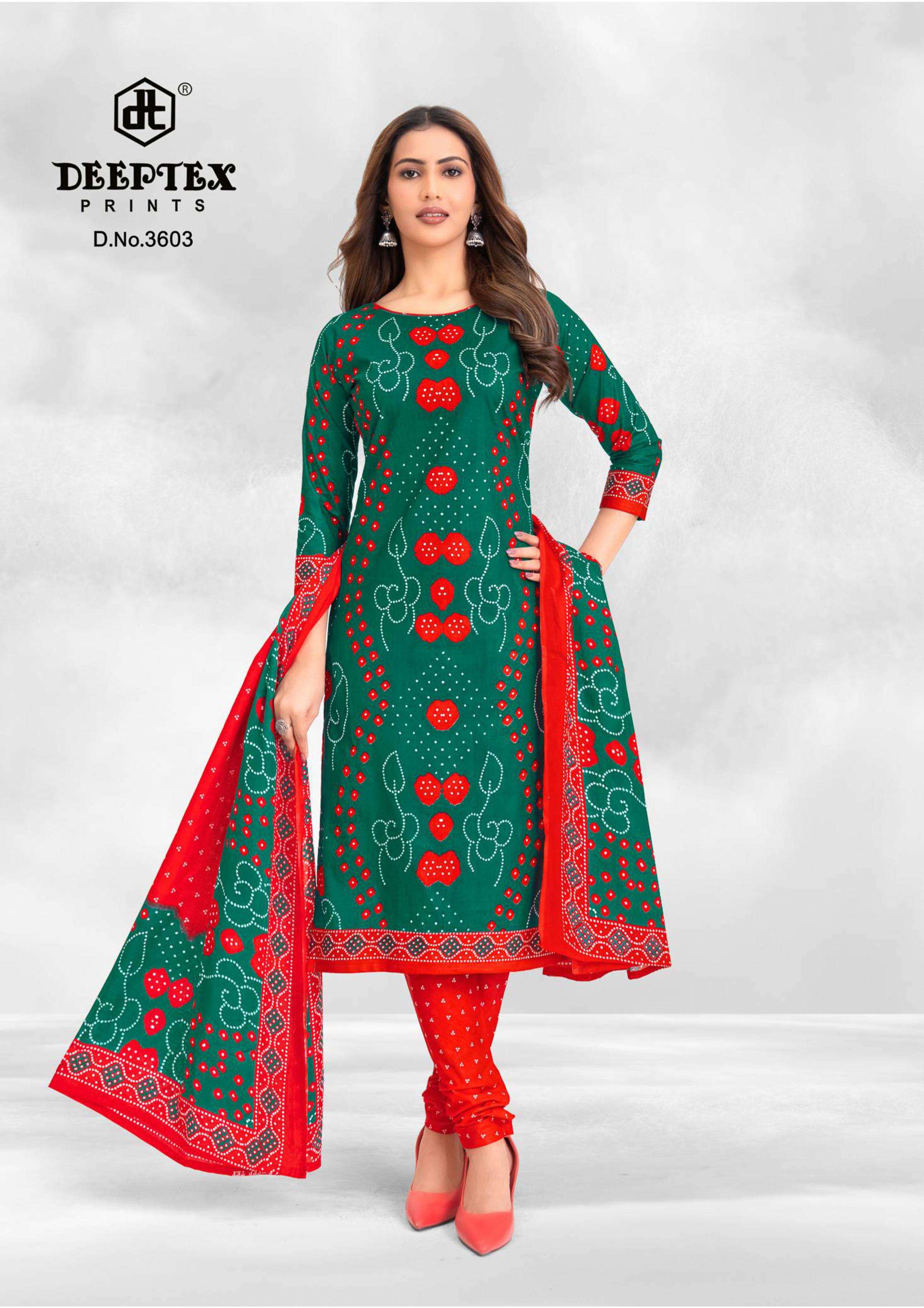 DEEPTEX PRINTS CLASSIC CHUNARIS VOL 36 COTTON BANDHANI PRINT DRESS