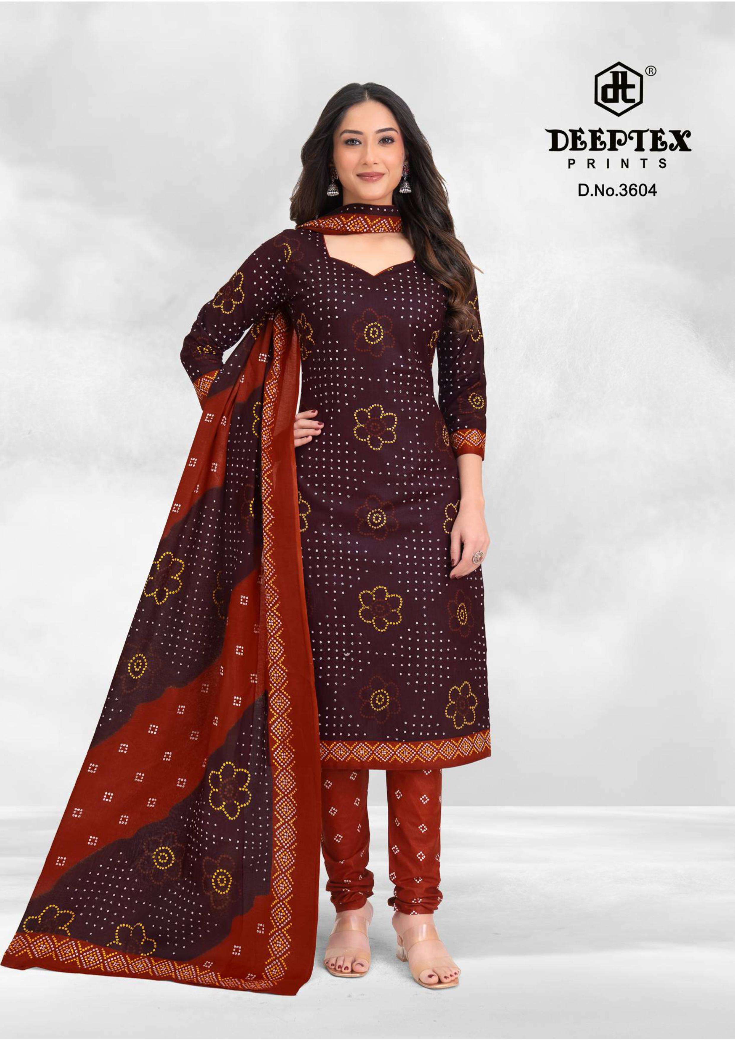 DEEPTEX PRINTS CLASSIC CHUNARIS VOL 36 COTTON BANDHANI PRINT DRESS