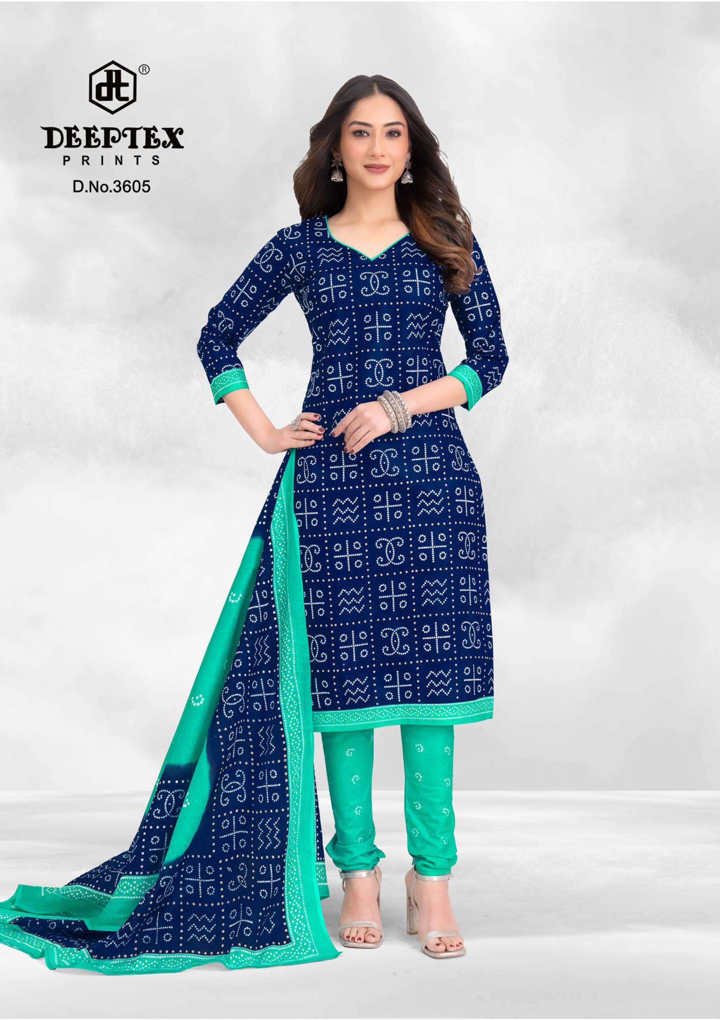 DEEPTEX PRINTS CLASSIC CHUNARIS VOL 36 COTTON BANDHANI PRINT DRESS