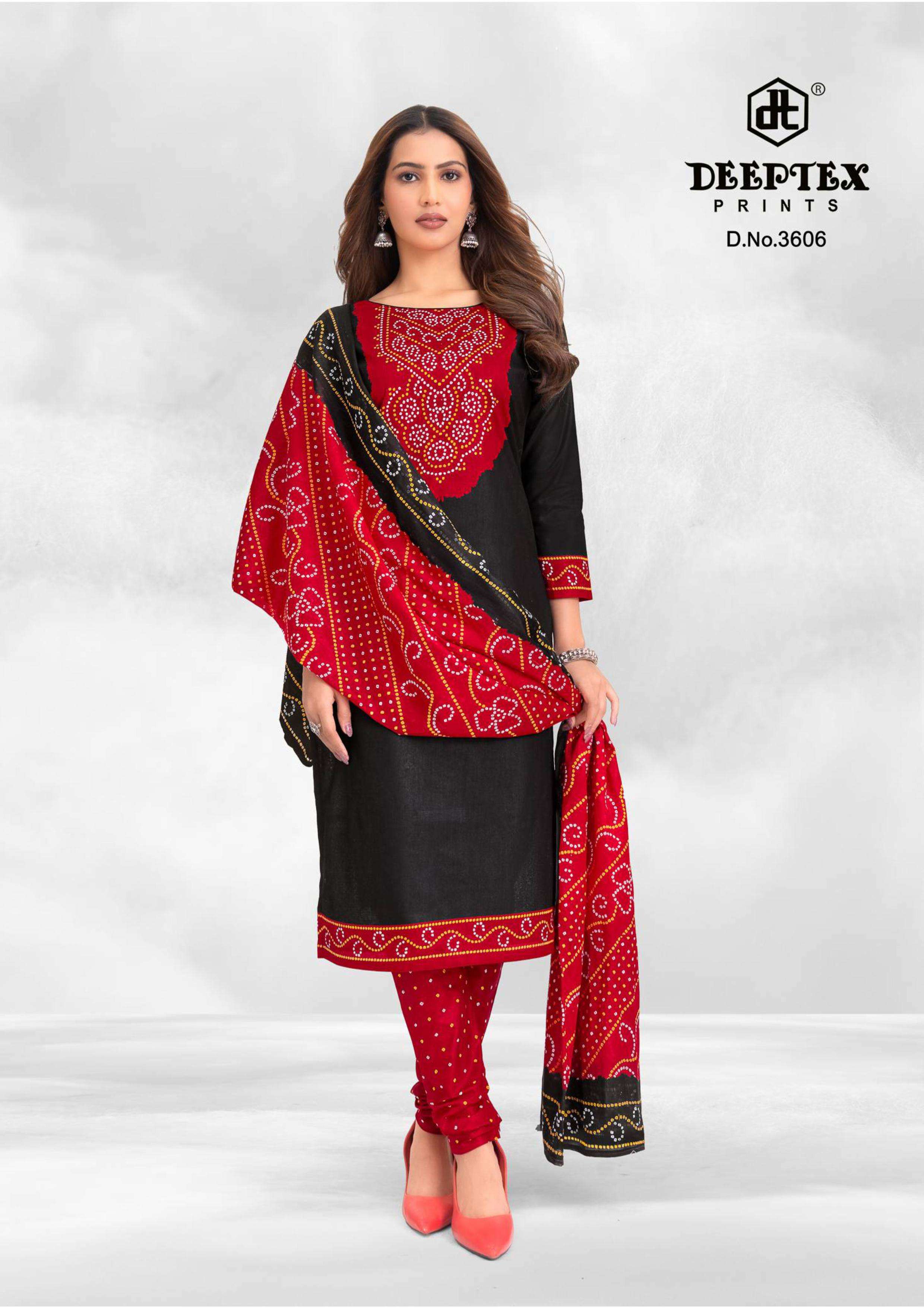 DEEPTEX PRINTS CLASSIC CHUNARIS VOL 36 COTTON BANDHANI PRINT DRESS