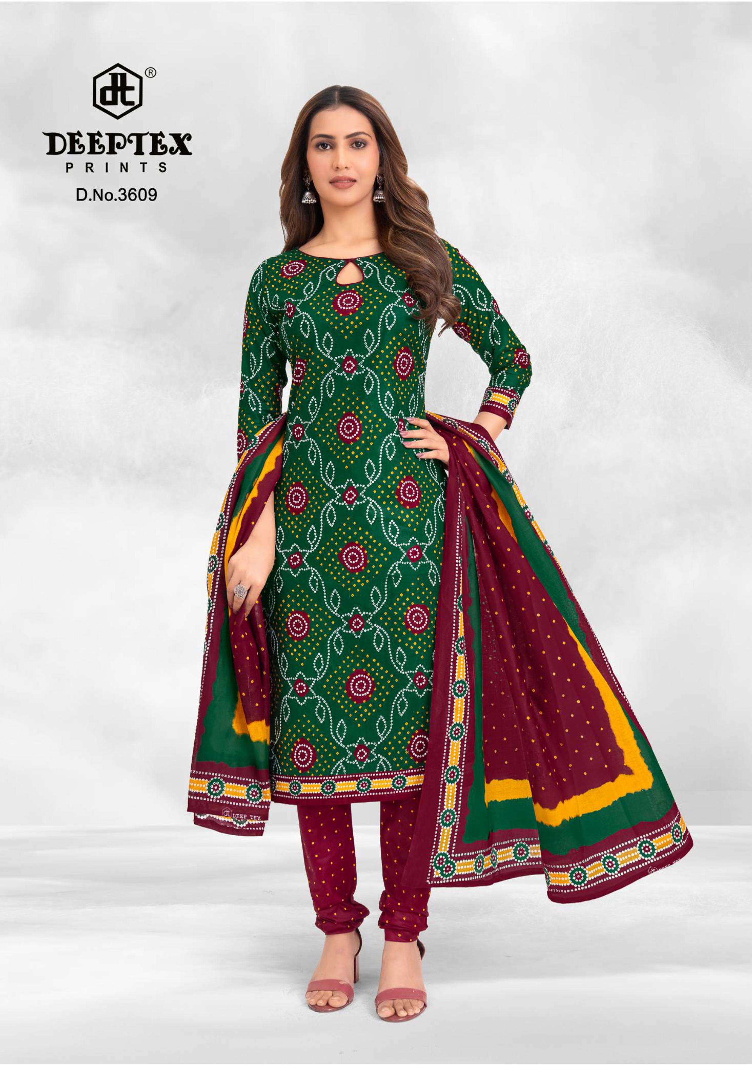 DEEPTEX PRINTS CLASSIC CHUNARIS VOL 36 COTTON BANDHANI PRINT DRESS