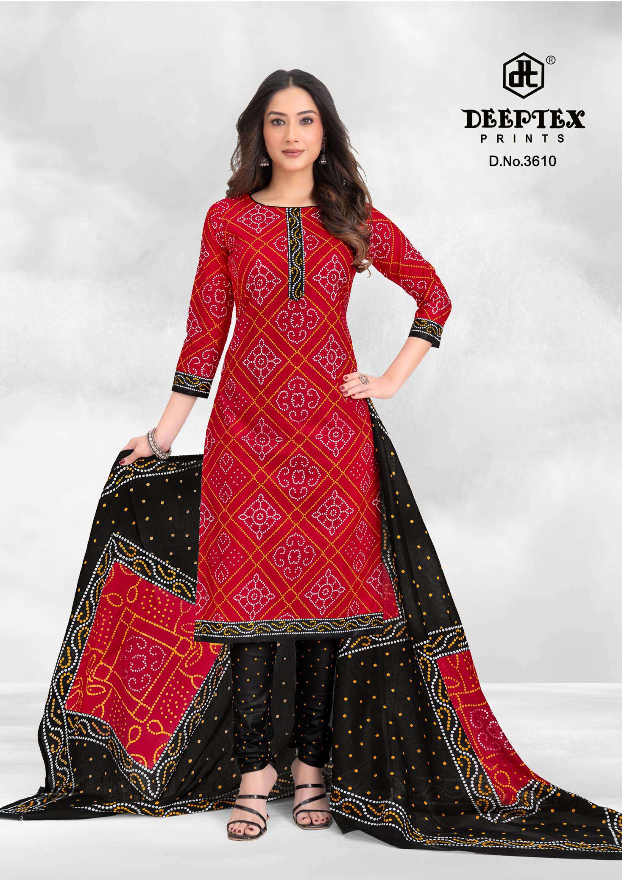 DEEPTEX PRINTS CLASSIC CHUNARIS VOL 36 COTTON BANDHANI PRINT DRESS