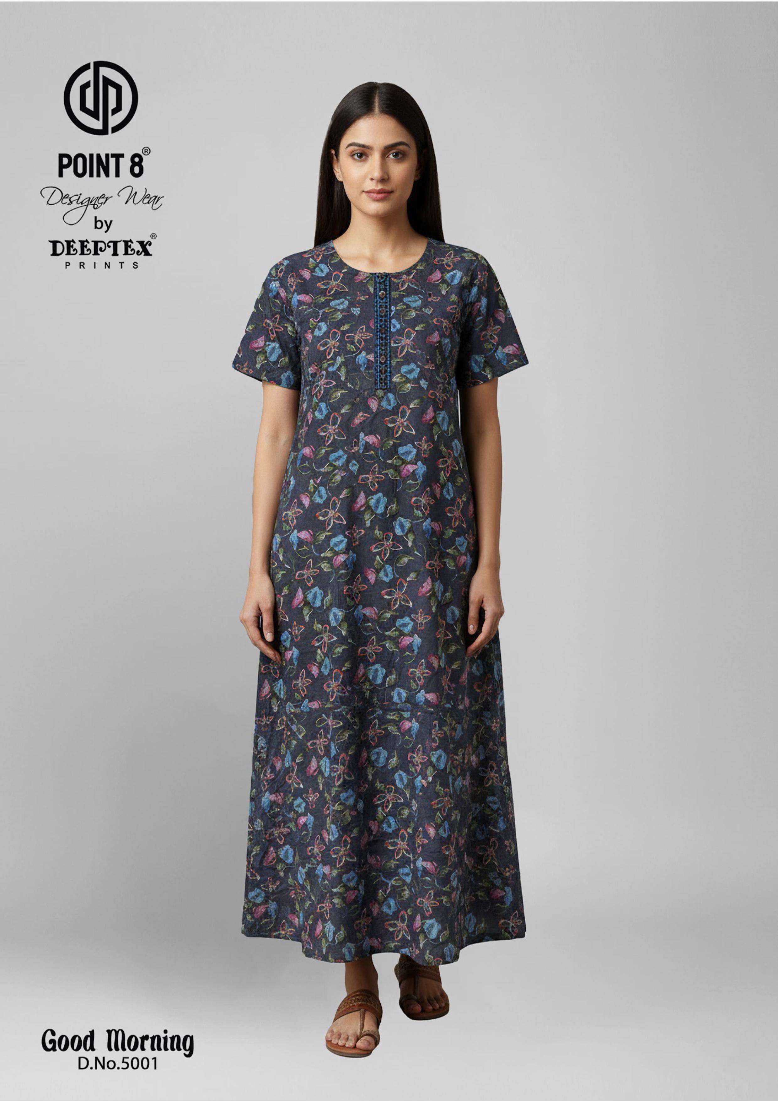 DEEPTEX PRINTS GOOD MORNING VOL 5 COTTON PRINTED LADIES NIGHT WEAR GOWN 