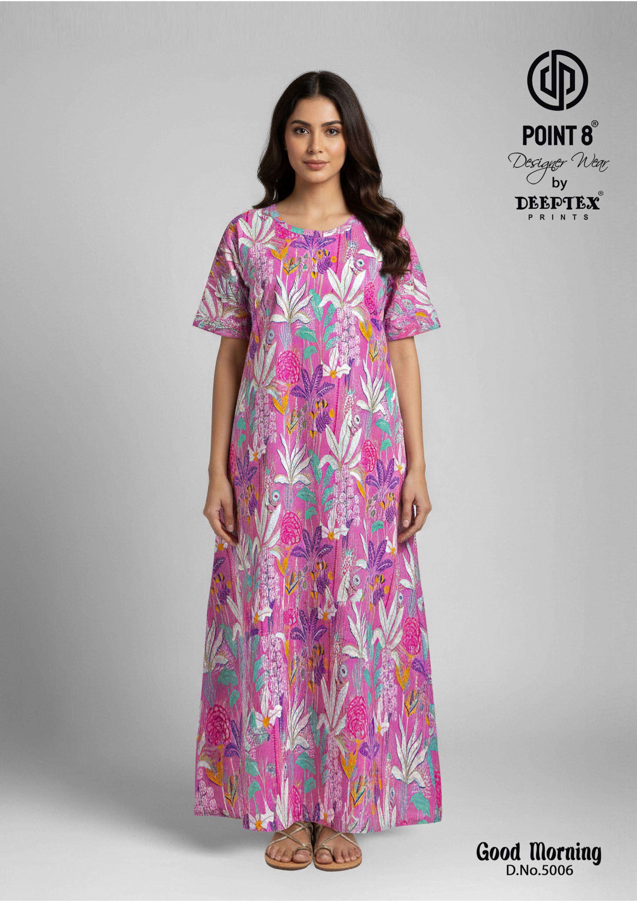 DEEPTEX PRINTS GOOD MORNING VOL 5 COTTON PRINTED LADIES NIGHT WEAR GOWN 