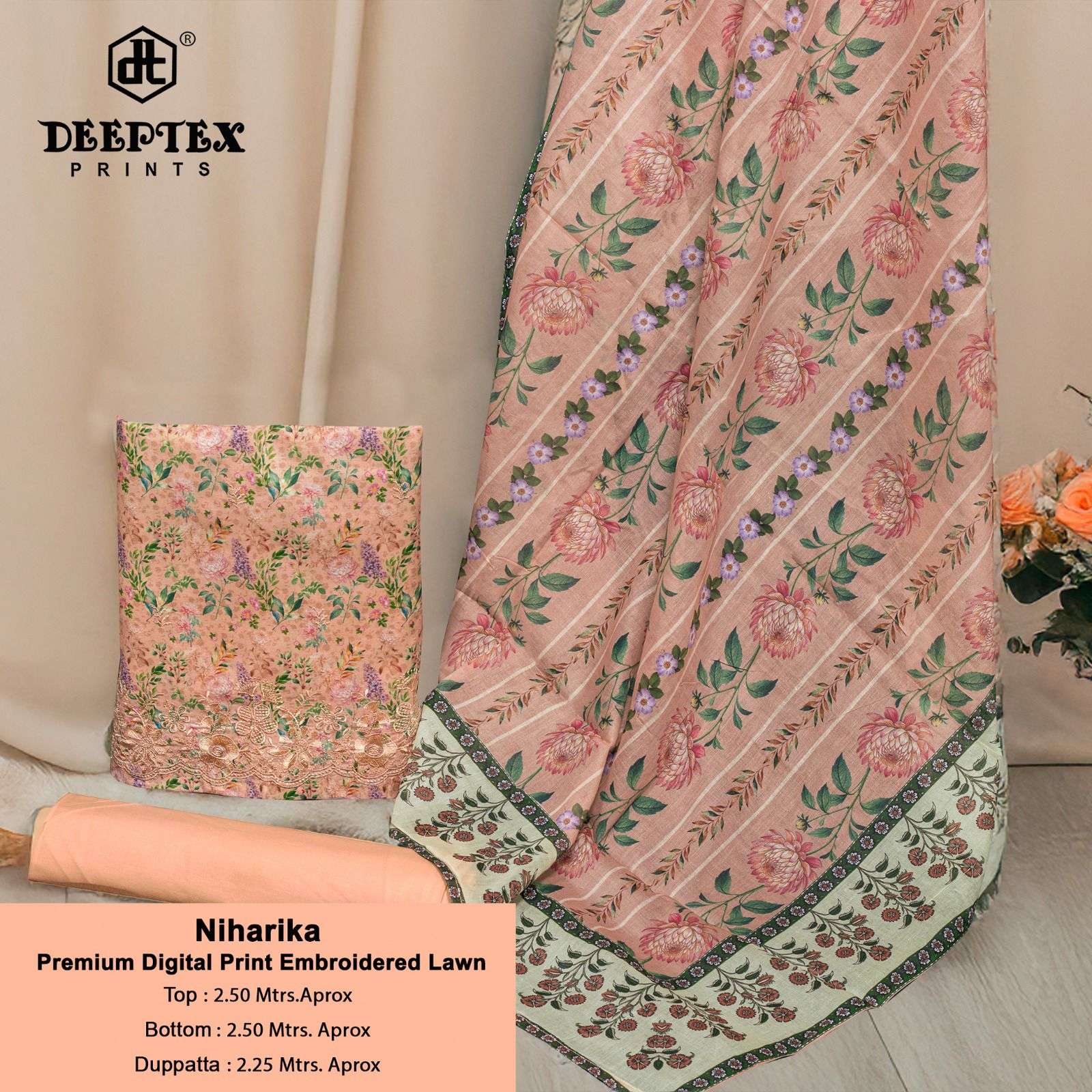 DEEPTEX PRINTS NIHARIKA LAWN COTTON DIGITAL PRINT WITH FANCY WORK SUITS 