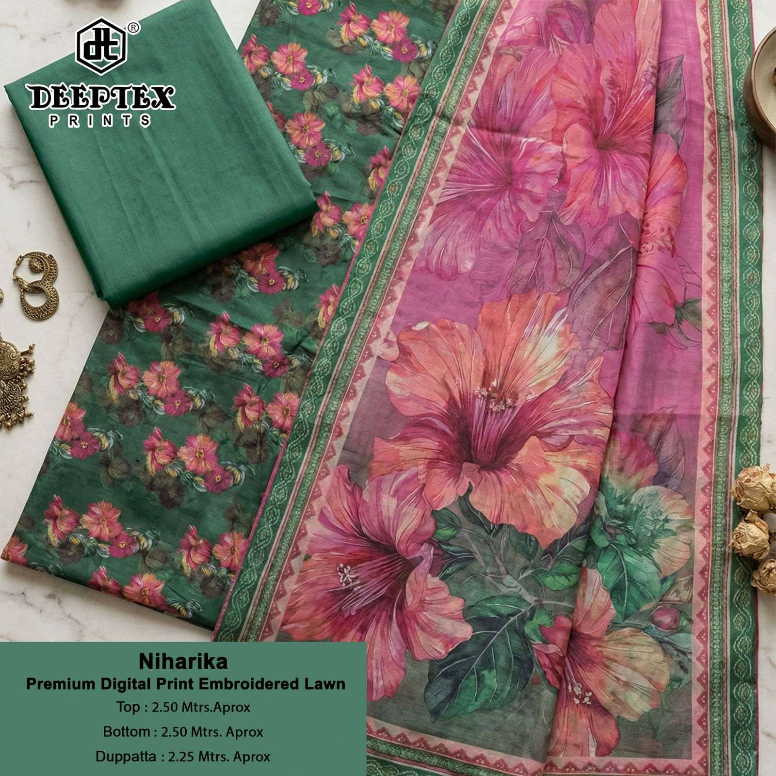 DEEPTEX PRINTS NIHARIKA LAWN COTTON DIGITAL PRINT WITH FANCY WORK SUITS 