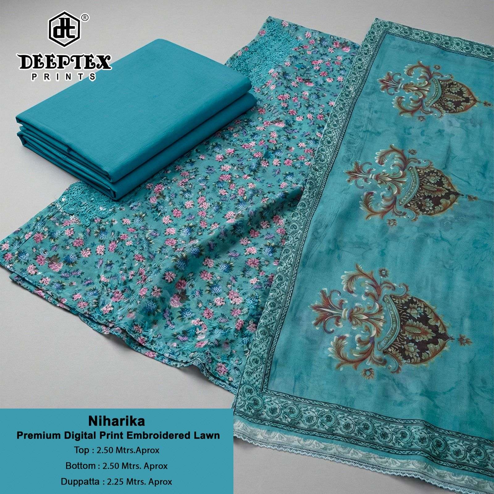 DEEPTEX PRINTS NIHARIKA LAWN COTTON DIGITAL PRINT WITH FANCY WORK SUITS 