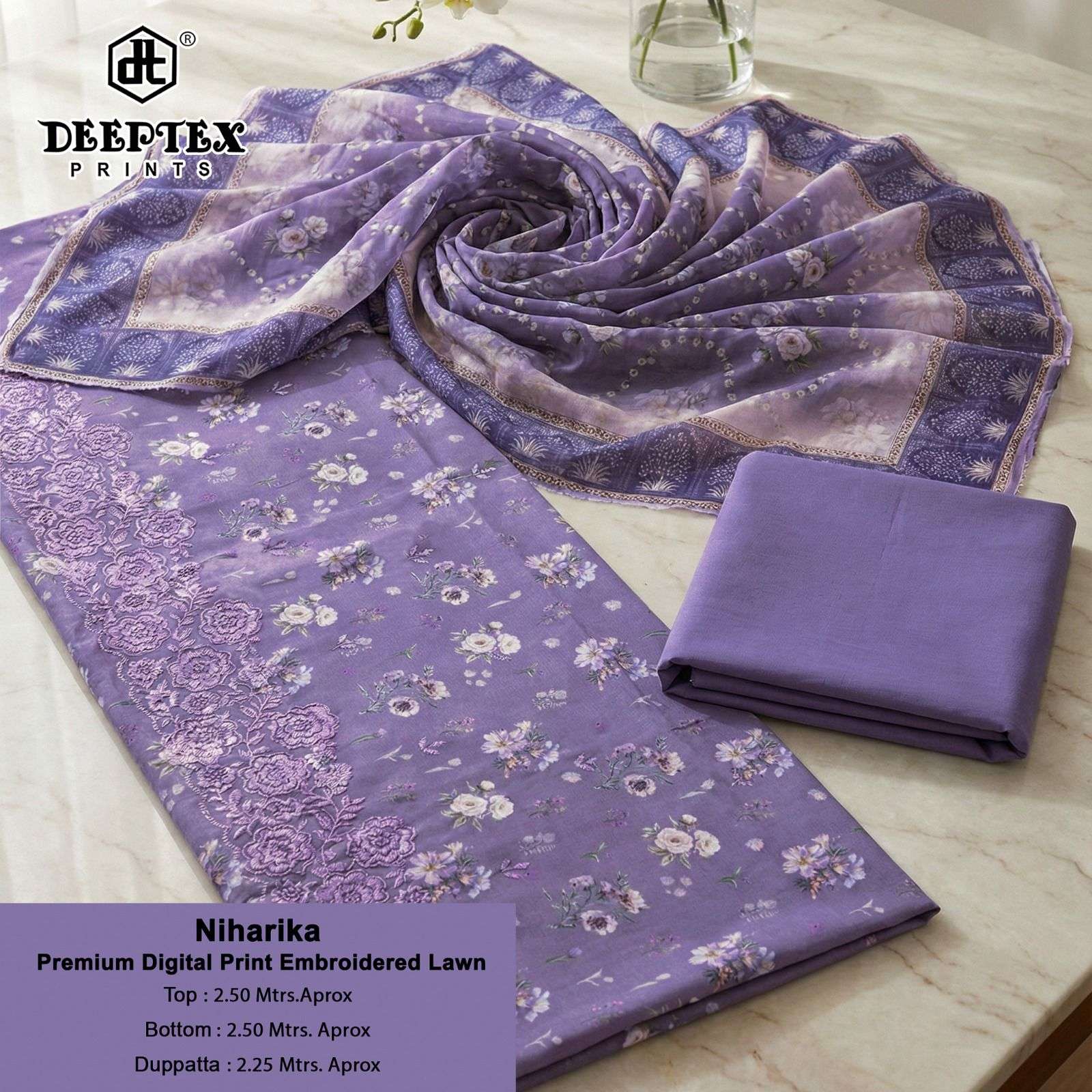 DEEPTEX PRINTS NIHARIKA LAWN COTTON DIGITAL PRINT WITH FANCY WORK SUITS 