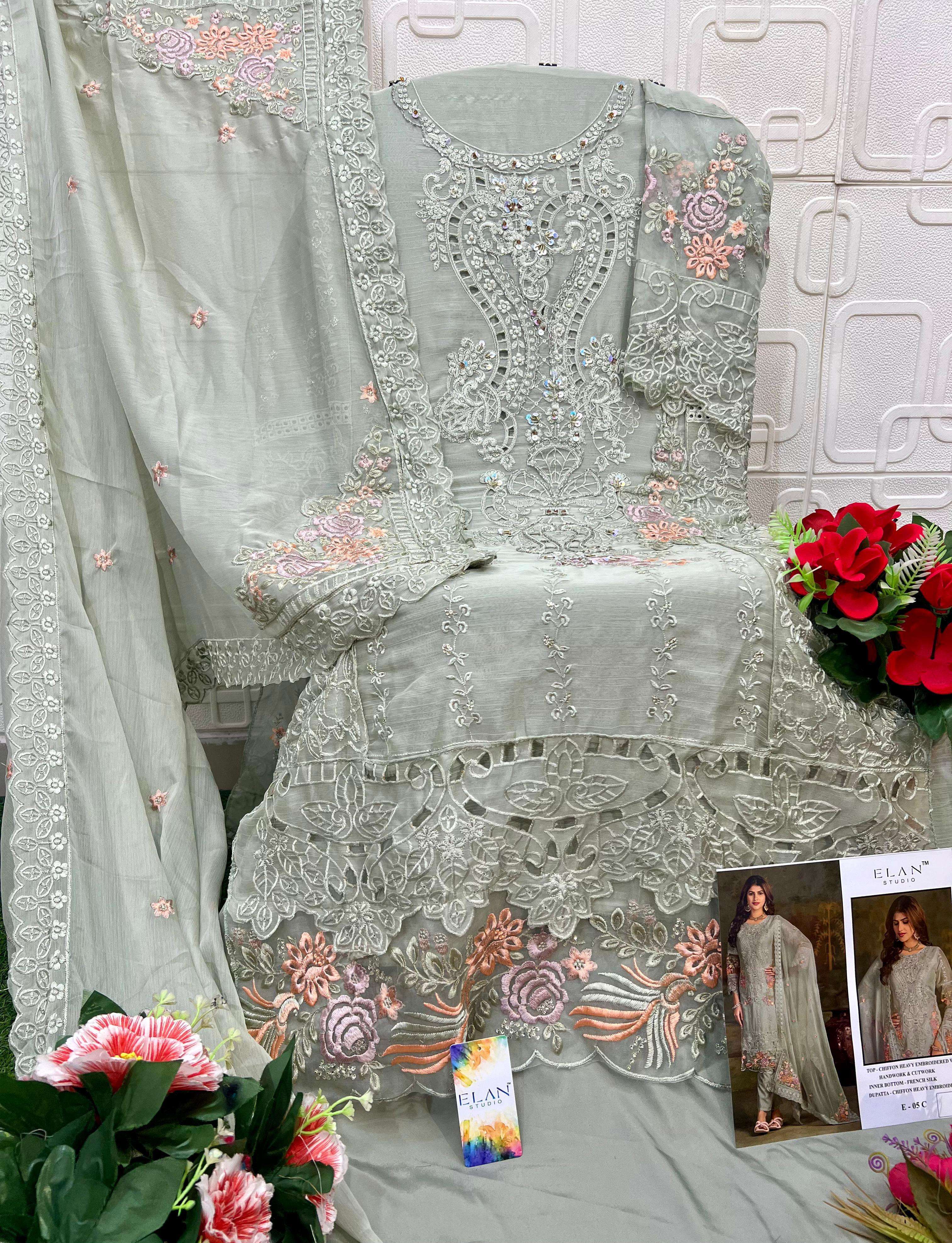 ELAN STUDIO E 05 HEAVY EMBROIDERED DESIGNER WEDDING WEAR PAKISTANI SUIT