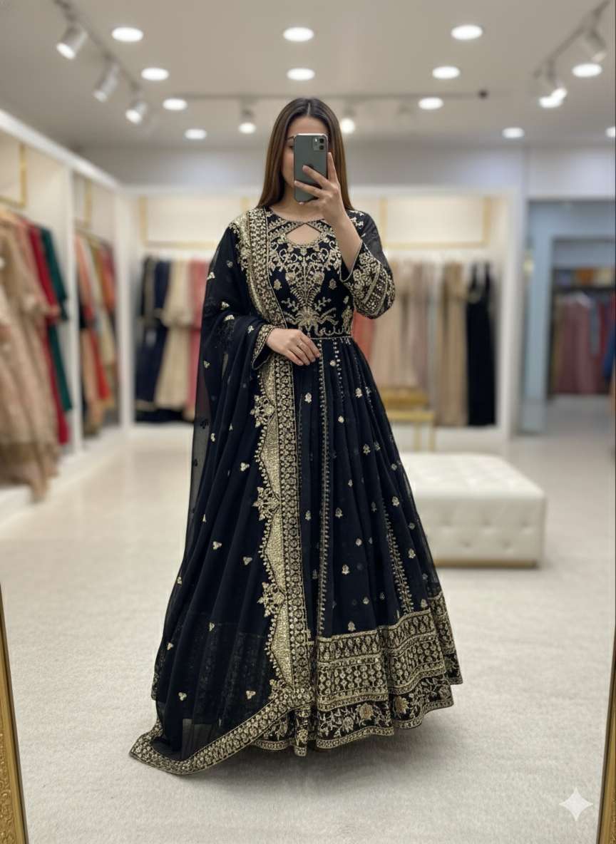 FD 8028 GEORGETTE DESIGNER PARTY WEAR GOWN WITH BOTTOM AND DUPATTA SET 