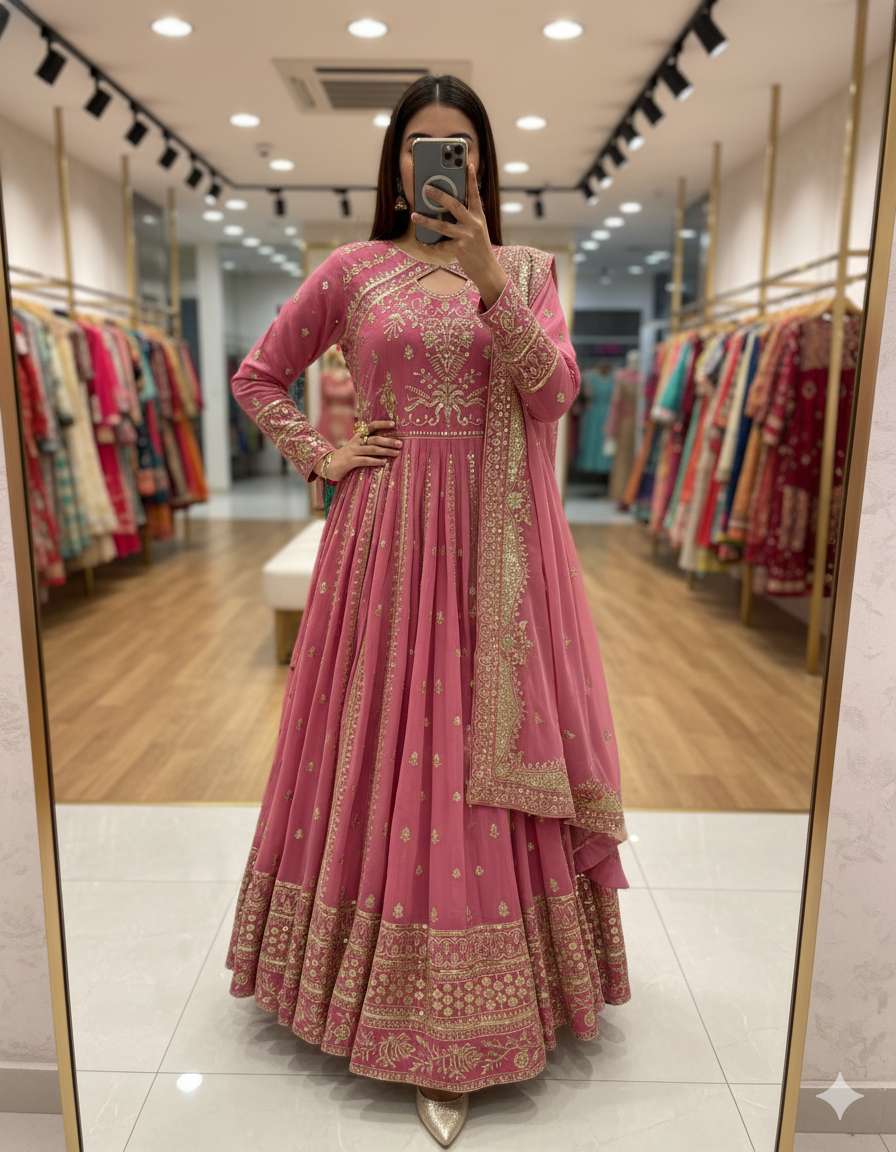 FD 8028 GEORGETTE DESIGNER PARTY WEAR GOWN WITH BOTTOM AND DUPATTA SET 