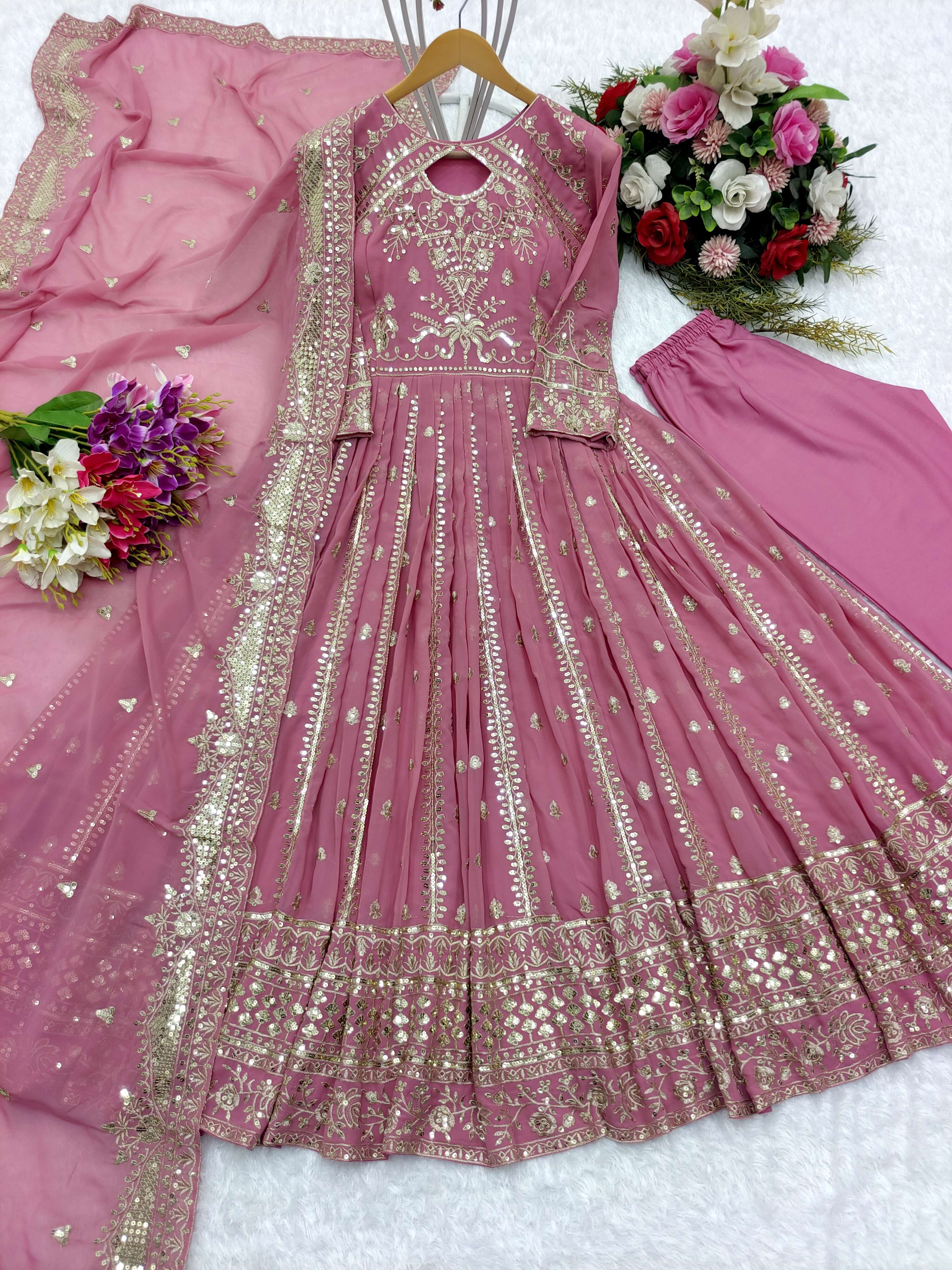 FD 8028 GEORGETTE DESIGNER PARTY WEAR GOWN WITH BOTTOM AND DUPATTA SET 