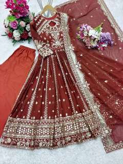 FD 8028 GEORGETTE DESIGNER PARTY WEAR GOWN WITH BOTTOM AND DUPATTA SET 