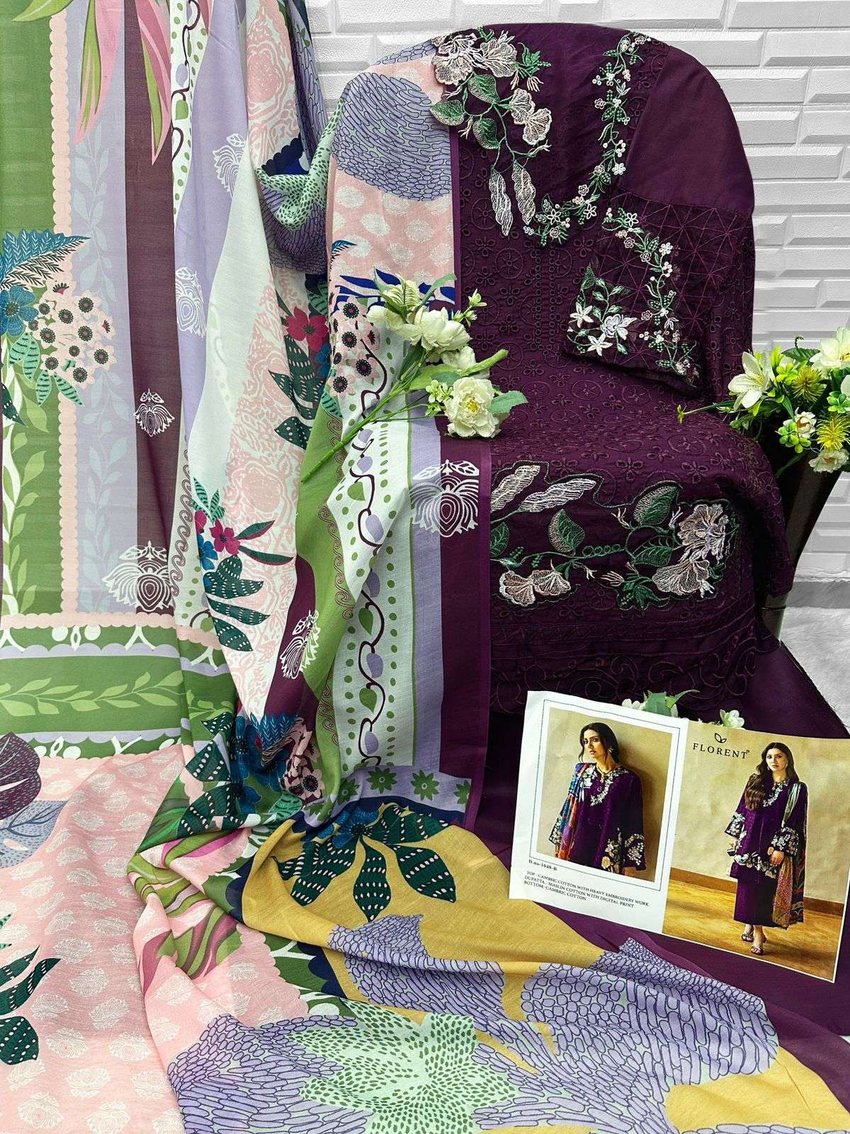 FLORENT D NO 1048 COTTON HEAVY EMBROIDERY DESIGNER WORK PAKISTANI SUIT