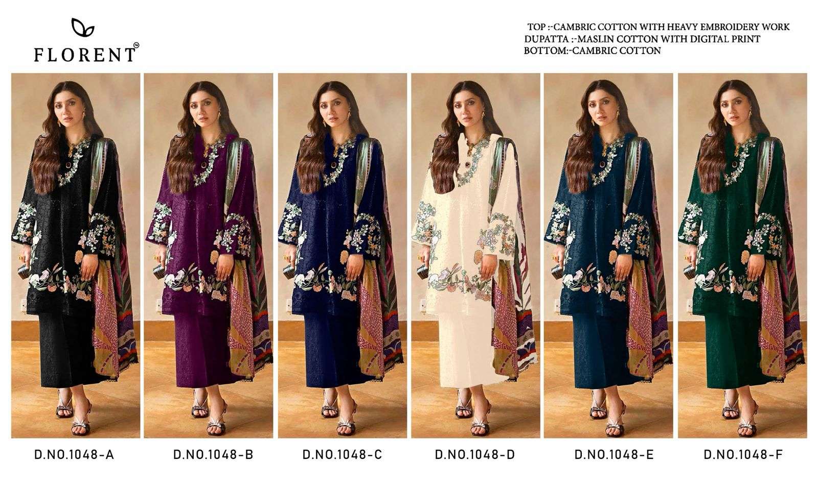 FLORENT D NO 1048 COTTON HEAVY EMBROIDERY DESIGNER WORK PAKISTANI SUIT