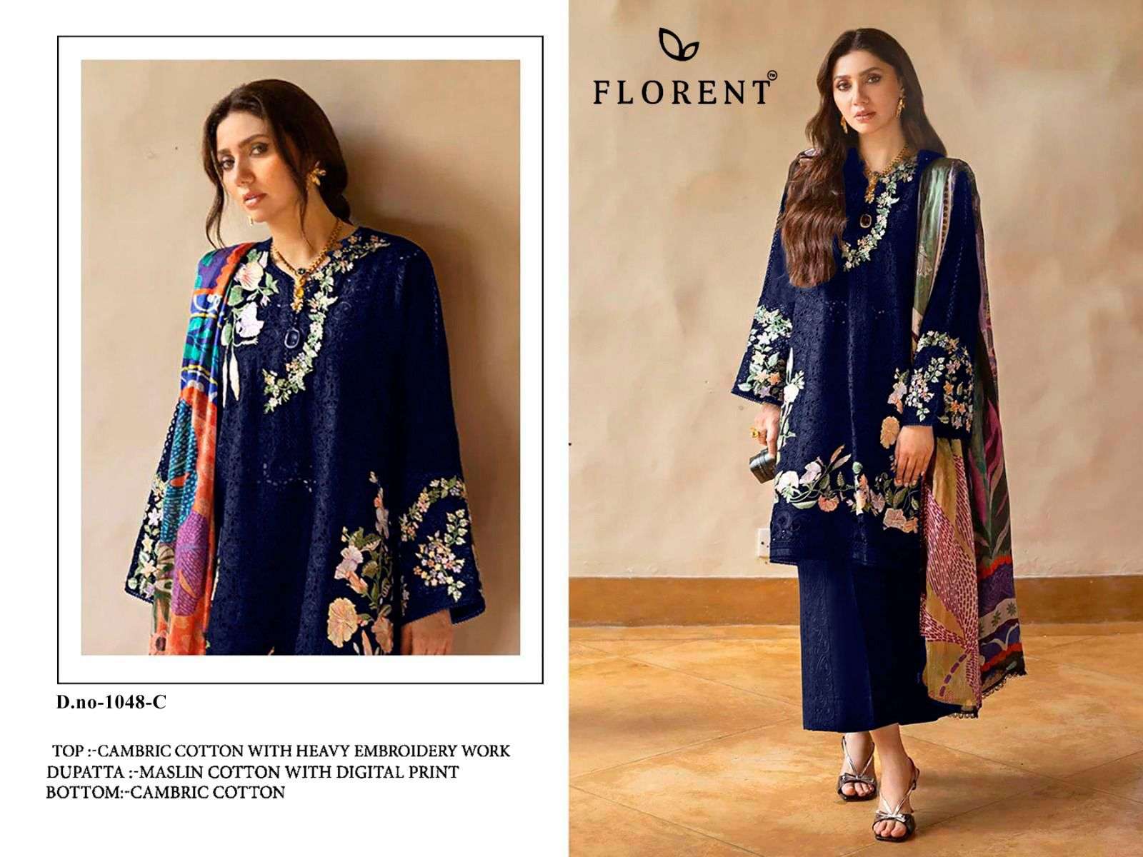 FLORENT D NO 1048 COTTON HEAVY EMBROIDERY DESIGNER WORK PAKISTANI SUIT