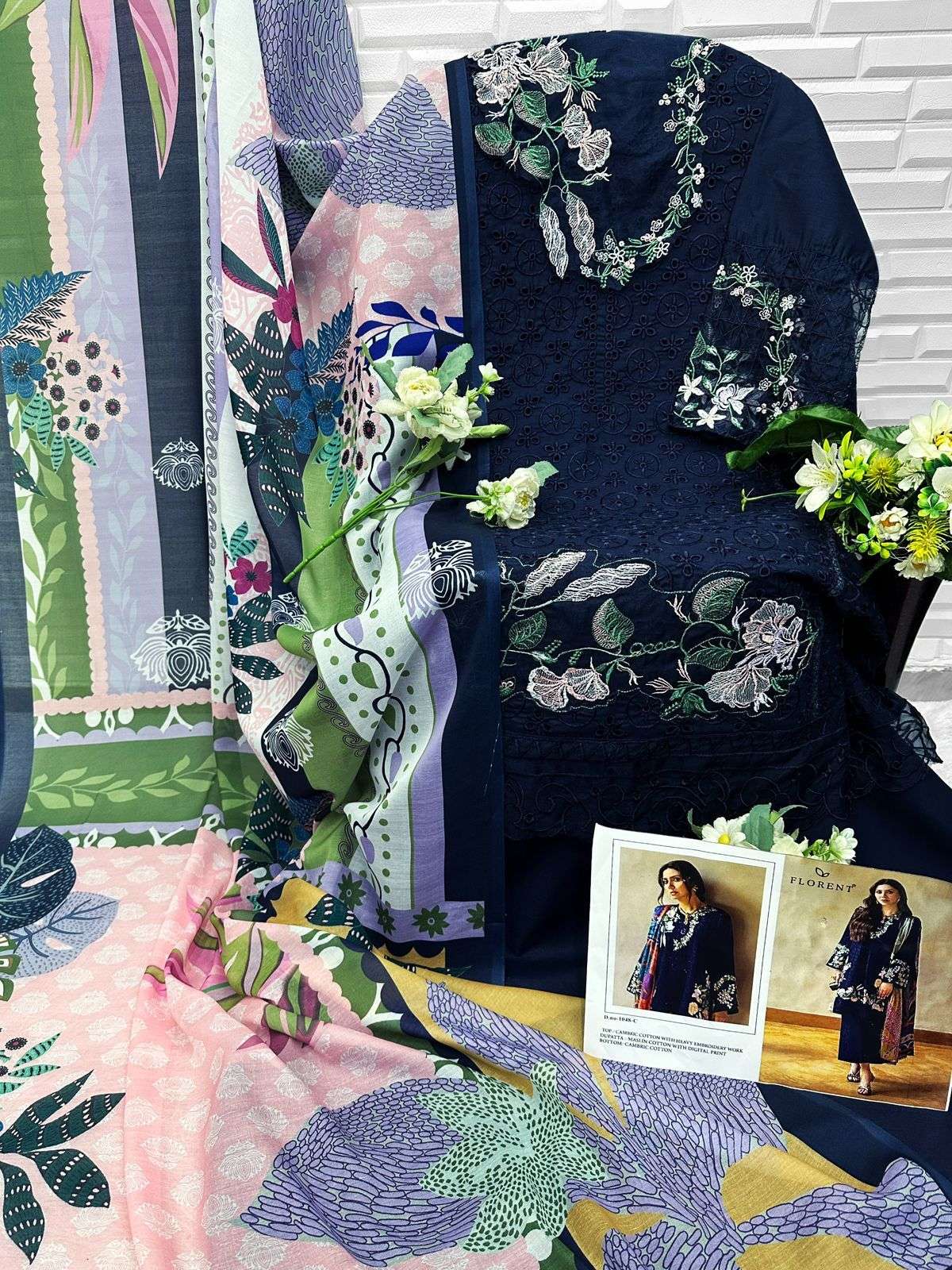 FLORENT D NO 1048 COTTON HEAVY EMBROIDERY DESIGNER WORK PAKISTANI SUIT