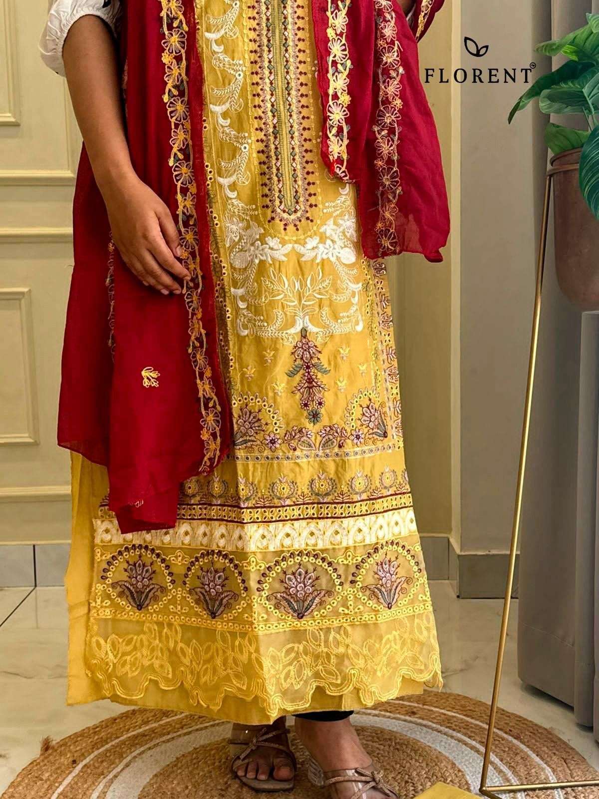 FLORENT TM DESIGN NO - 1051 CAMBRIC COTTON HEAVY EMBROIDERED WORK PAKISTANI SUIT